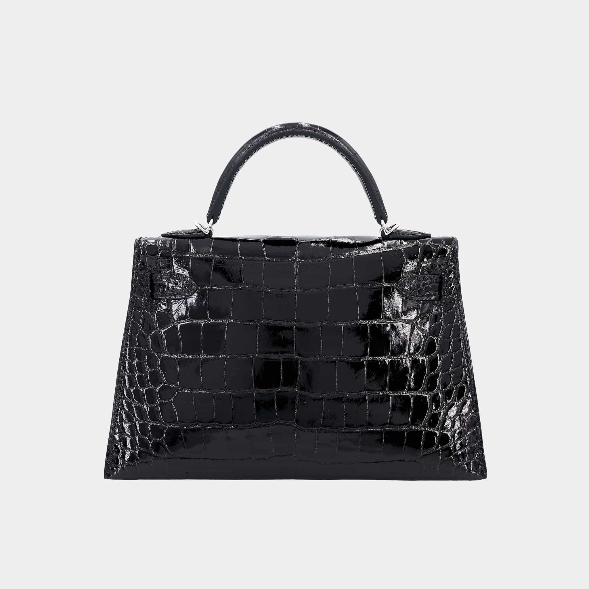 Mini Kelly II Shiny Alligator Black PHW