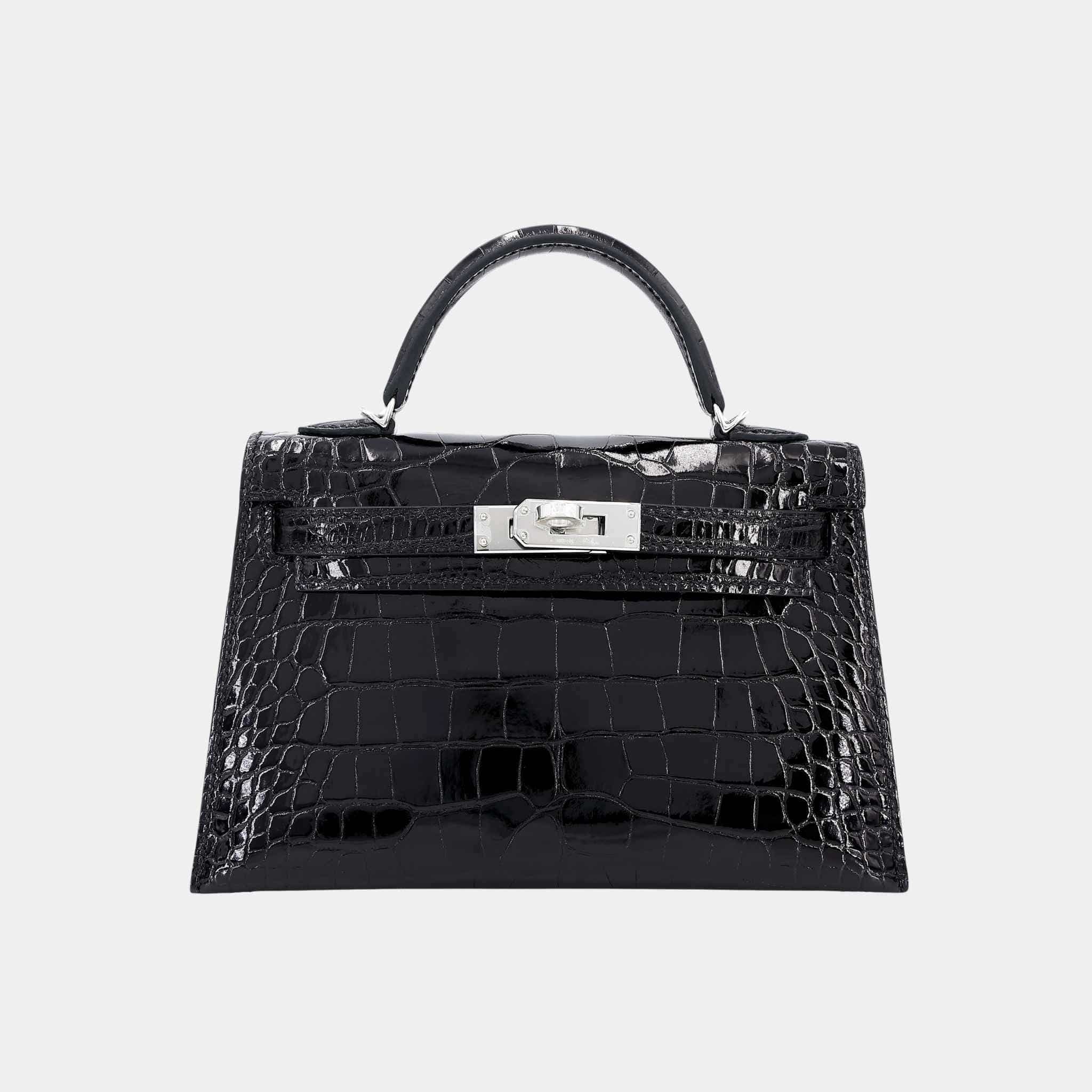 Mini Kelly II Shiny Alligator Black PHW