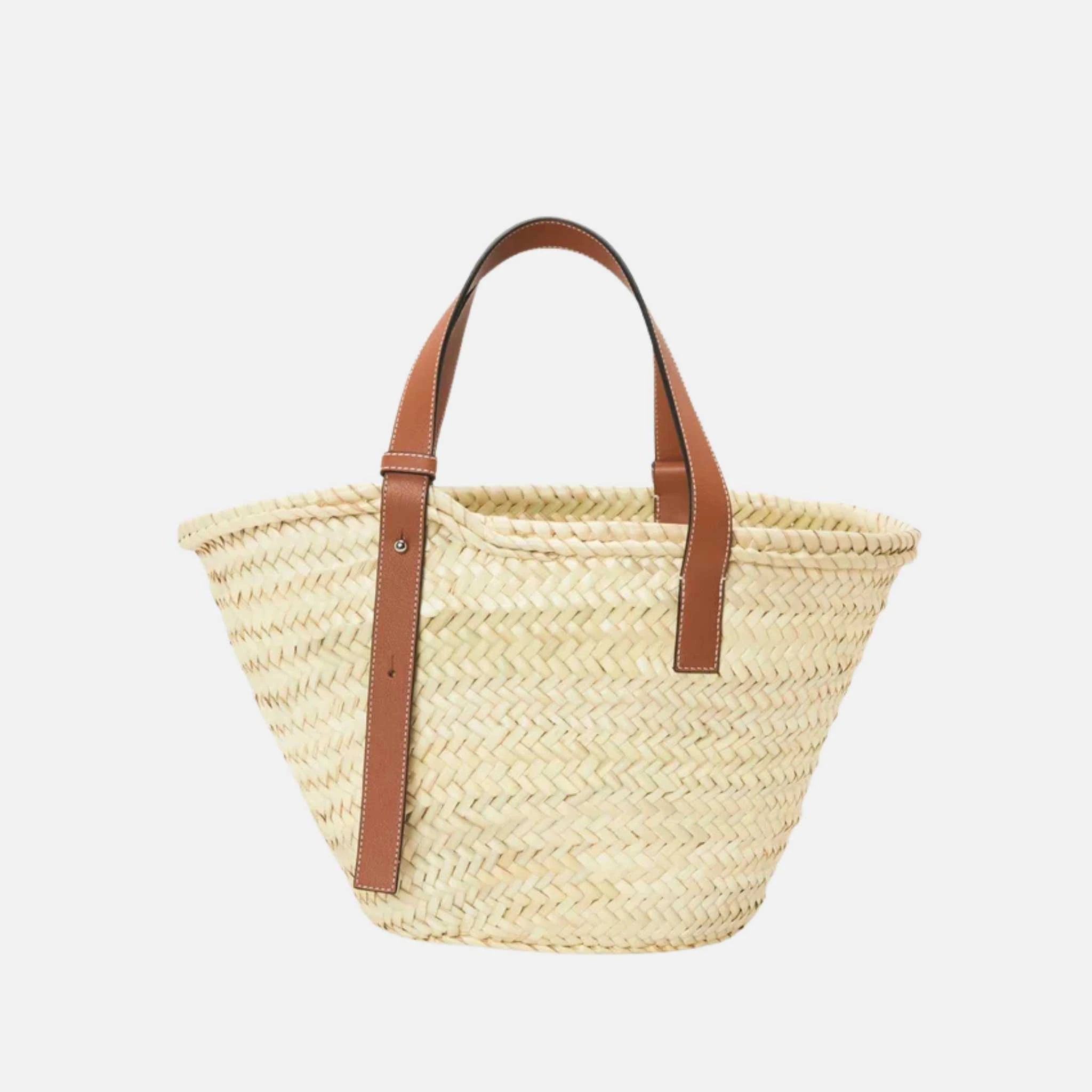 Basket in Palm Leaf and Calfskin Natural Tan