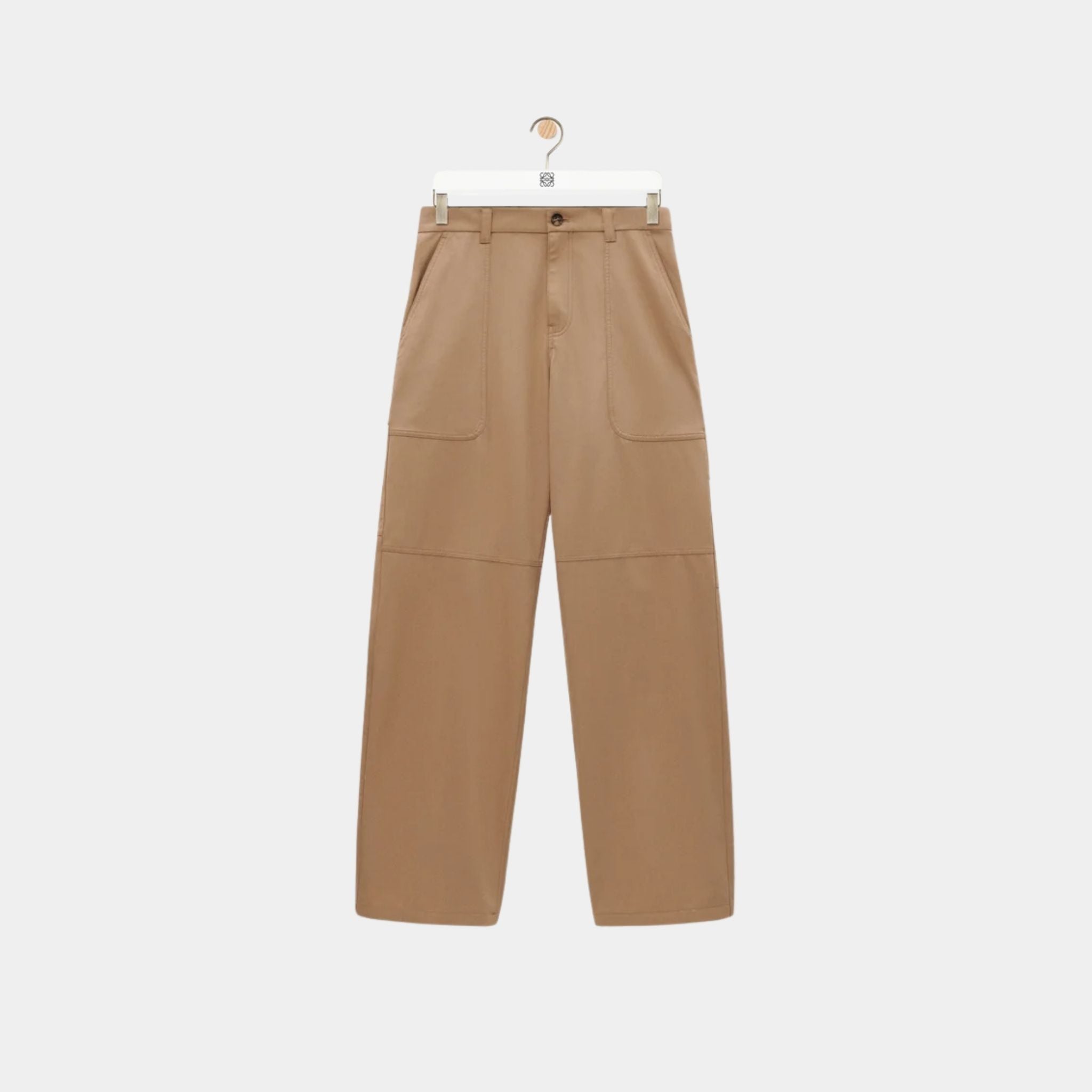 Beige Cargo Trousers in Cotton and Silk