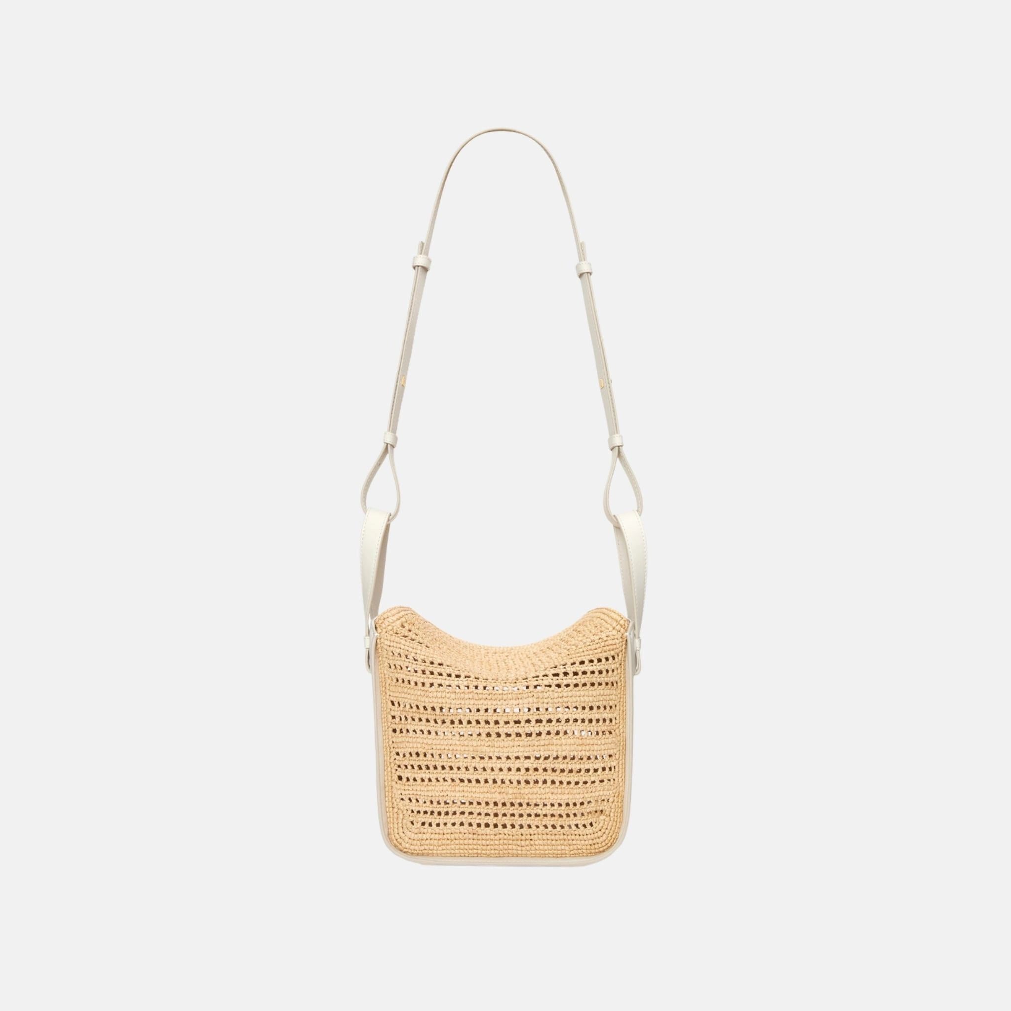 Compact Hammock Bag in Soft White and Natural Raffia