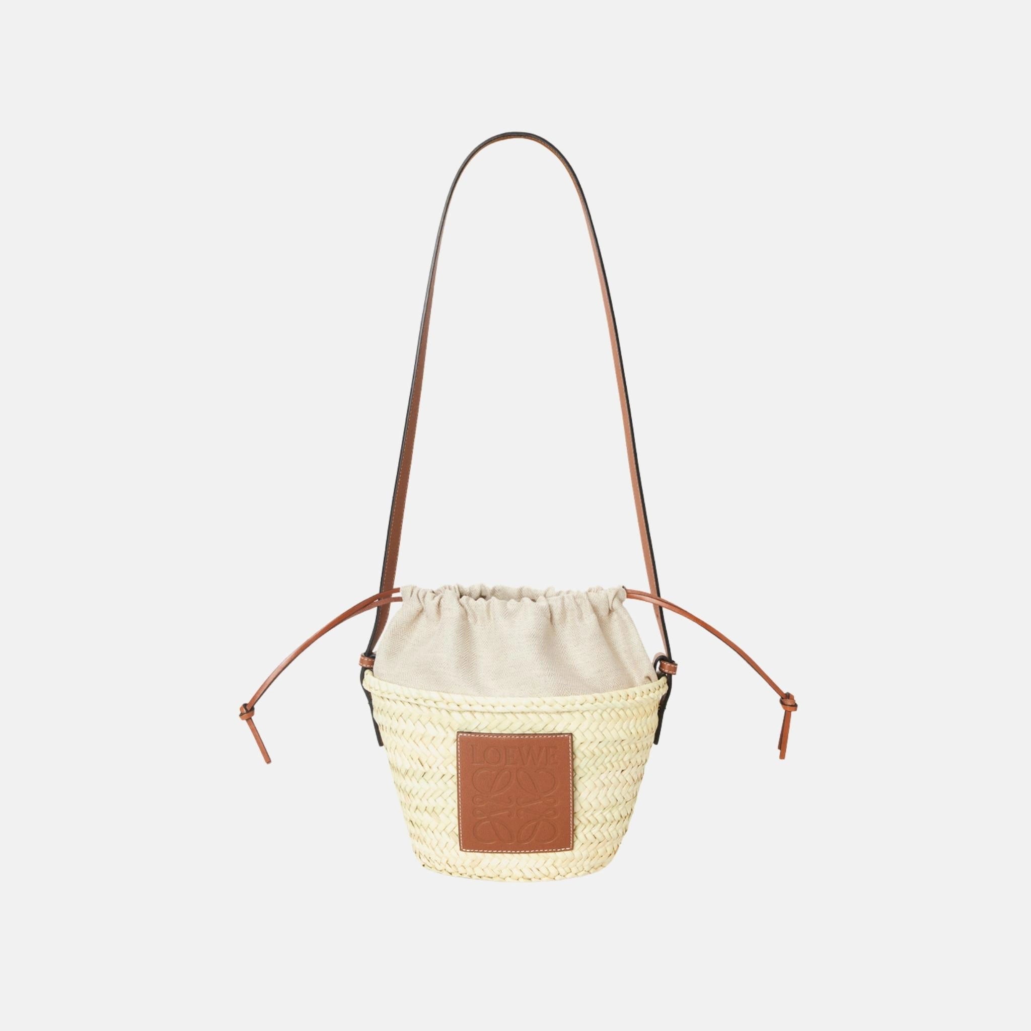 Drawstring Bucket in Palm Leaf and Calfskin