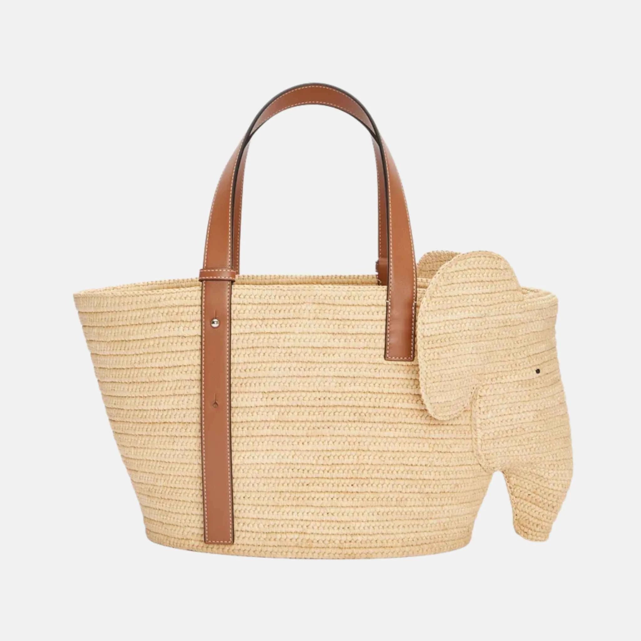Elephant Basket in Raffia and Calfskin