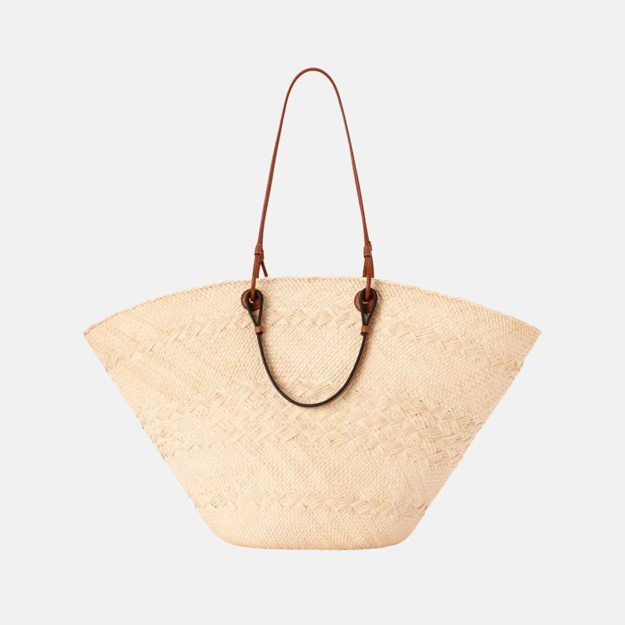 Large Anagram Basket Bag in Iraca Palm and Calfskin