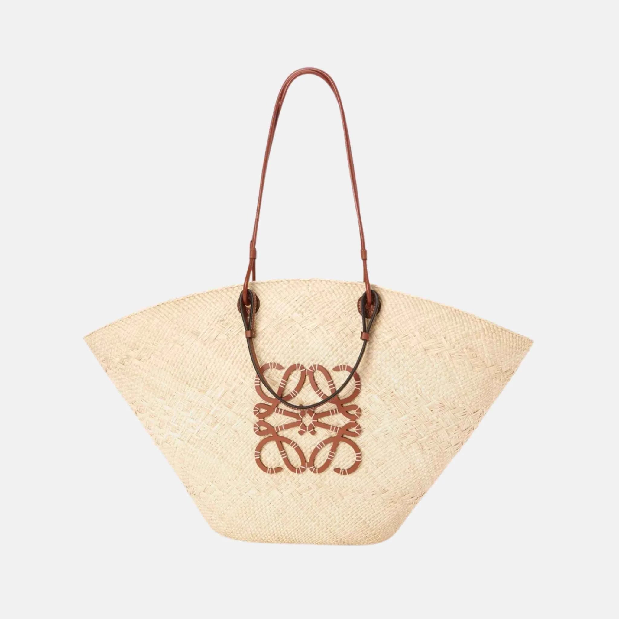 Large Anagram Basket Bag in Iraca Palm and Calfskin