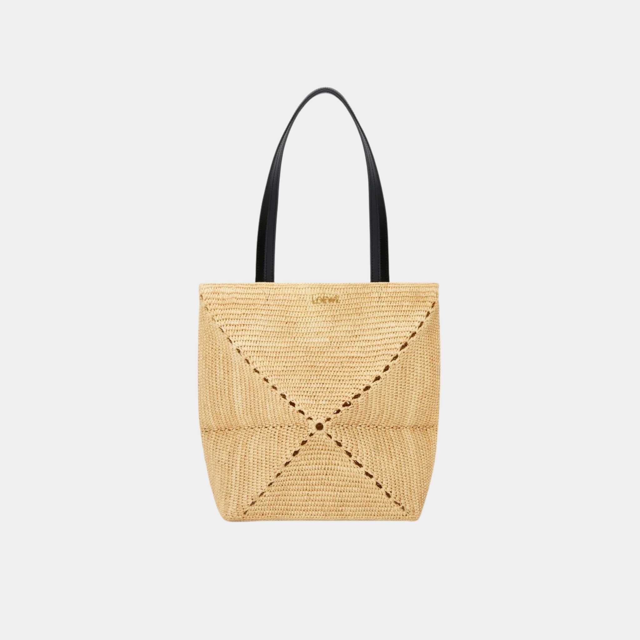 Medium Puzzle Fold Tote Bag Made of Raffia
