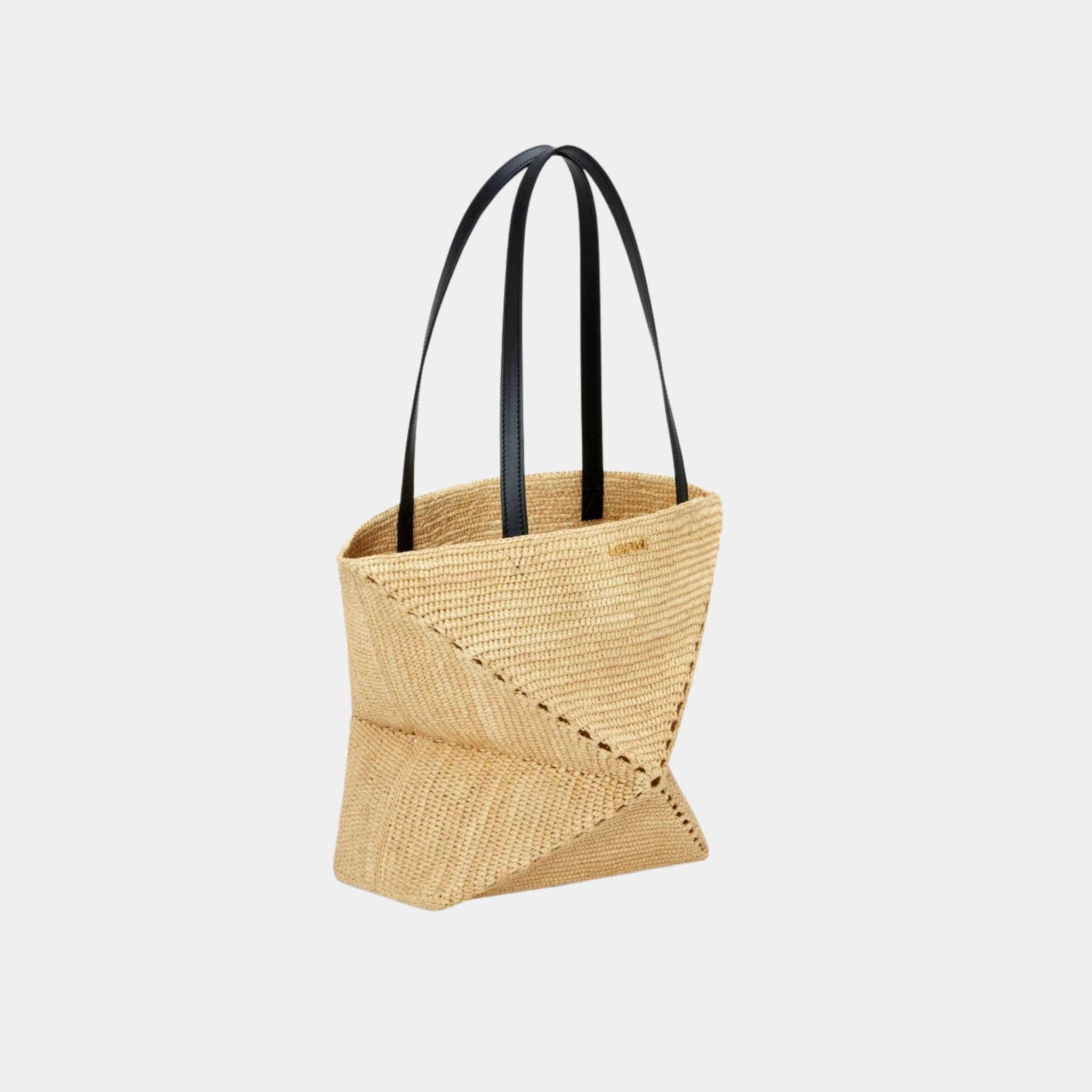 Medium Puzzle Fold Tote Bag Made of Raffia