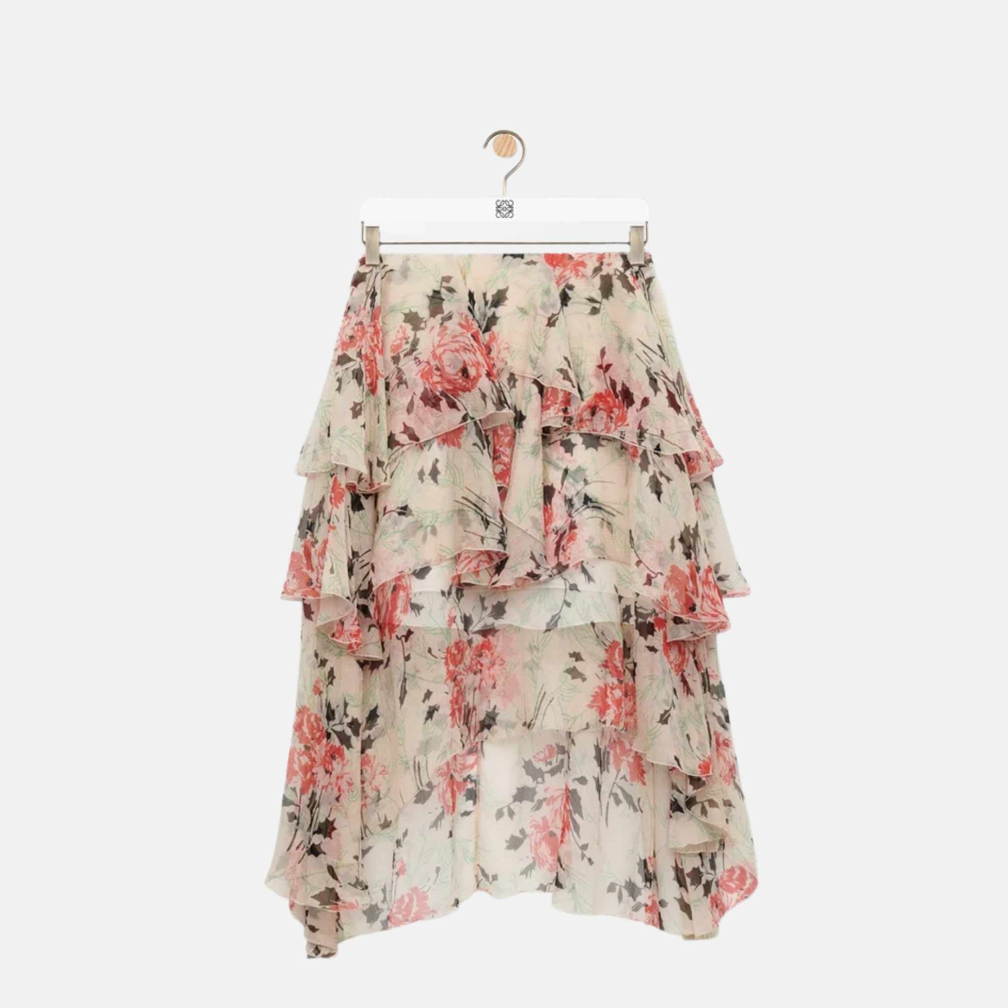 Skirt In Silk With Peony Floral Print