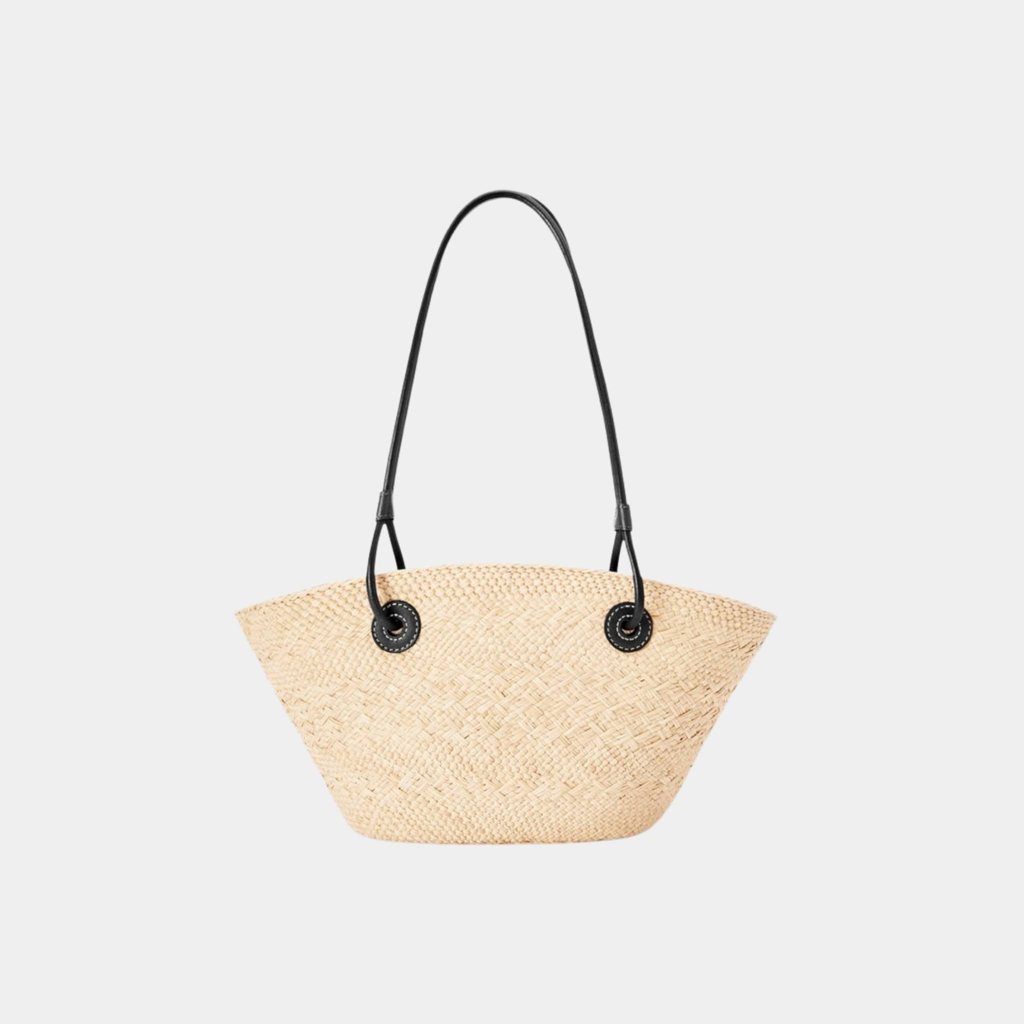 Small Anagram Basket Bag In Iraca Palm And Calfskin
