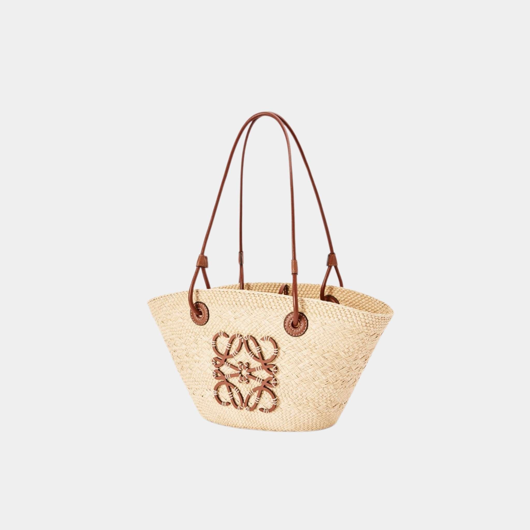 Small Anagram Basket Bag In Iraca Palm And Calfskin