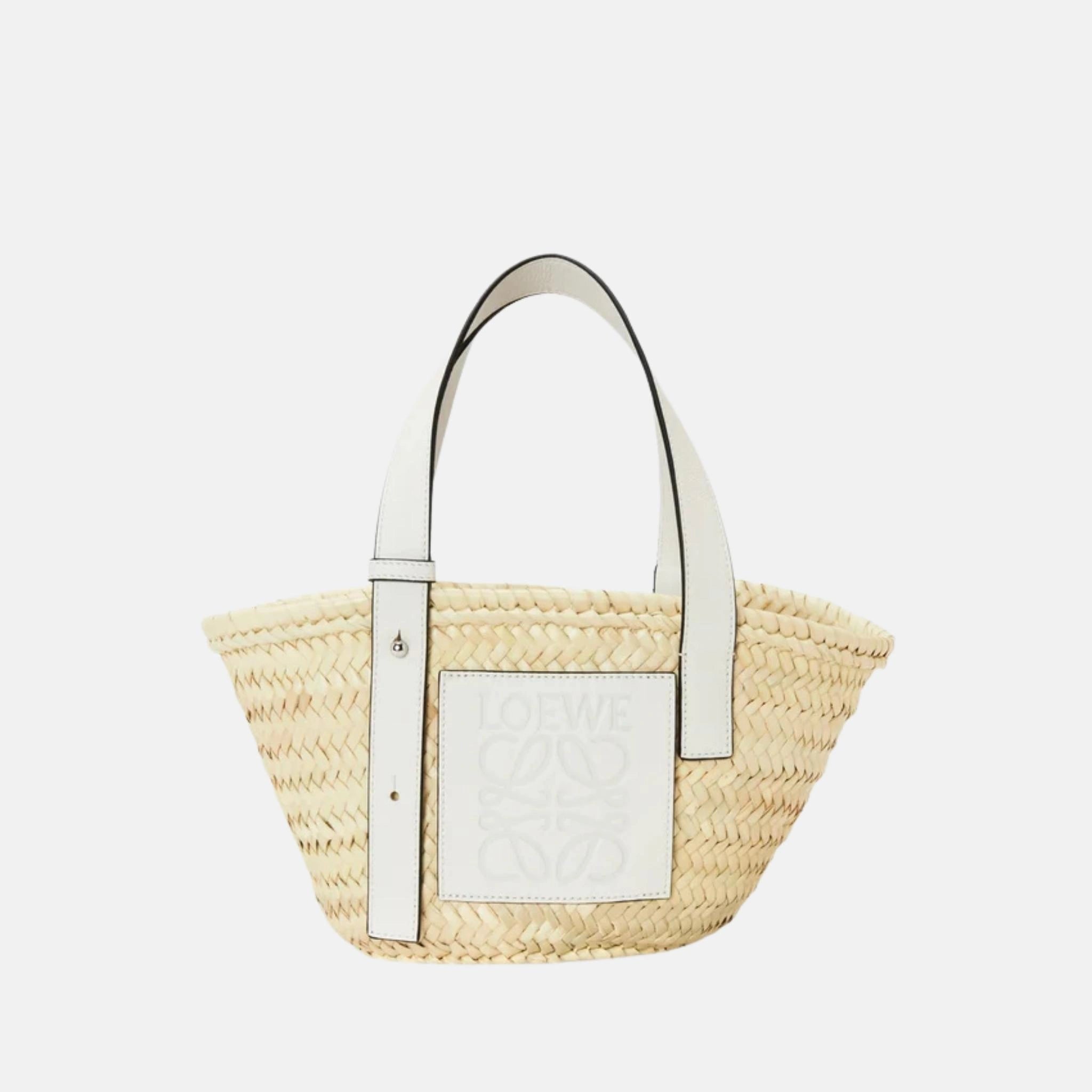 Small Basket Bag in Palm Leaf and Calfskin
