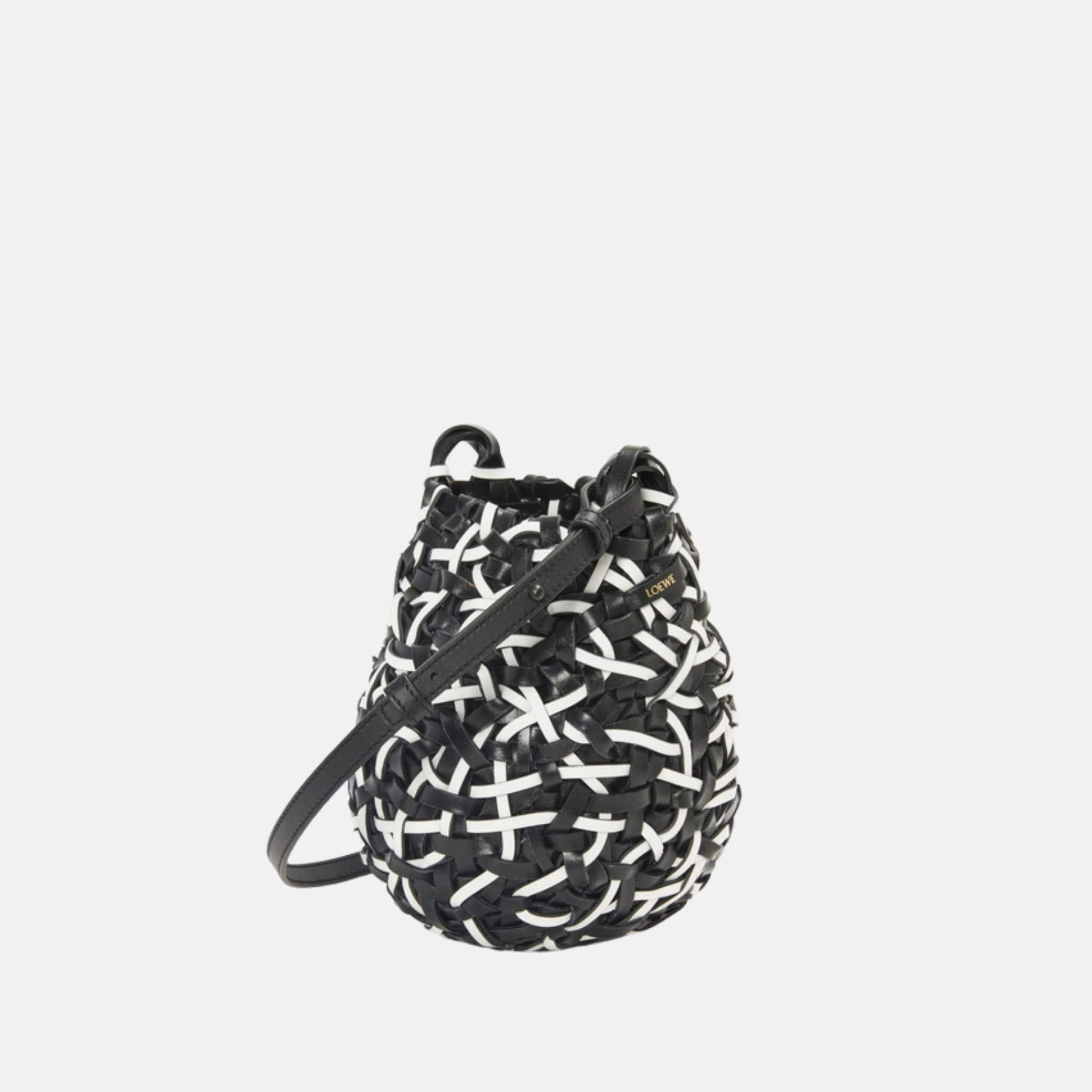 Small Nest Basket Bag in Black and White Calfskin