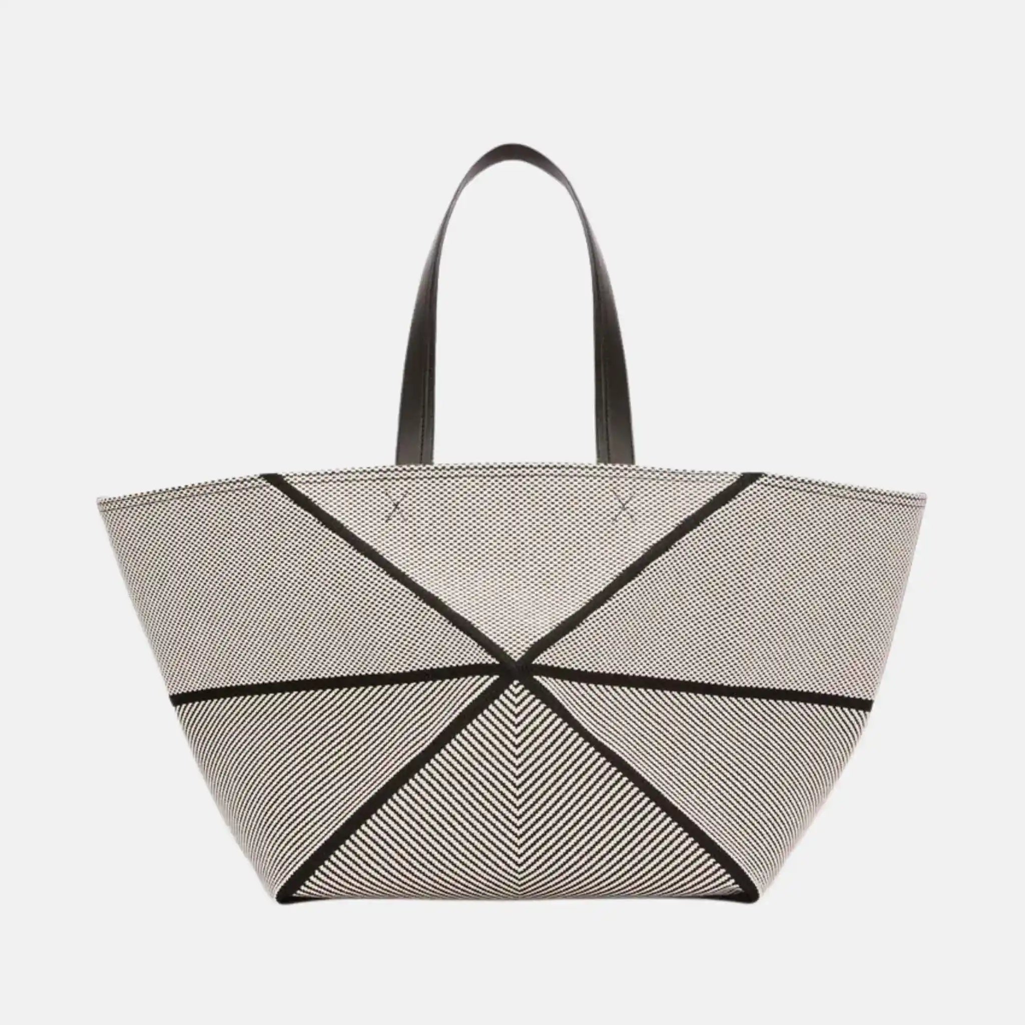 XXL Puzzle Fold Tote in Canvas Jacquard and Calfskin
