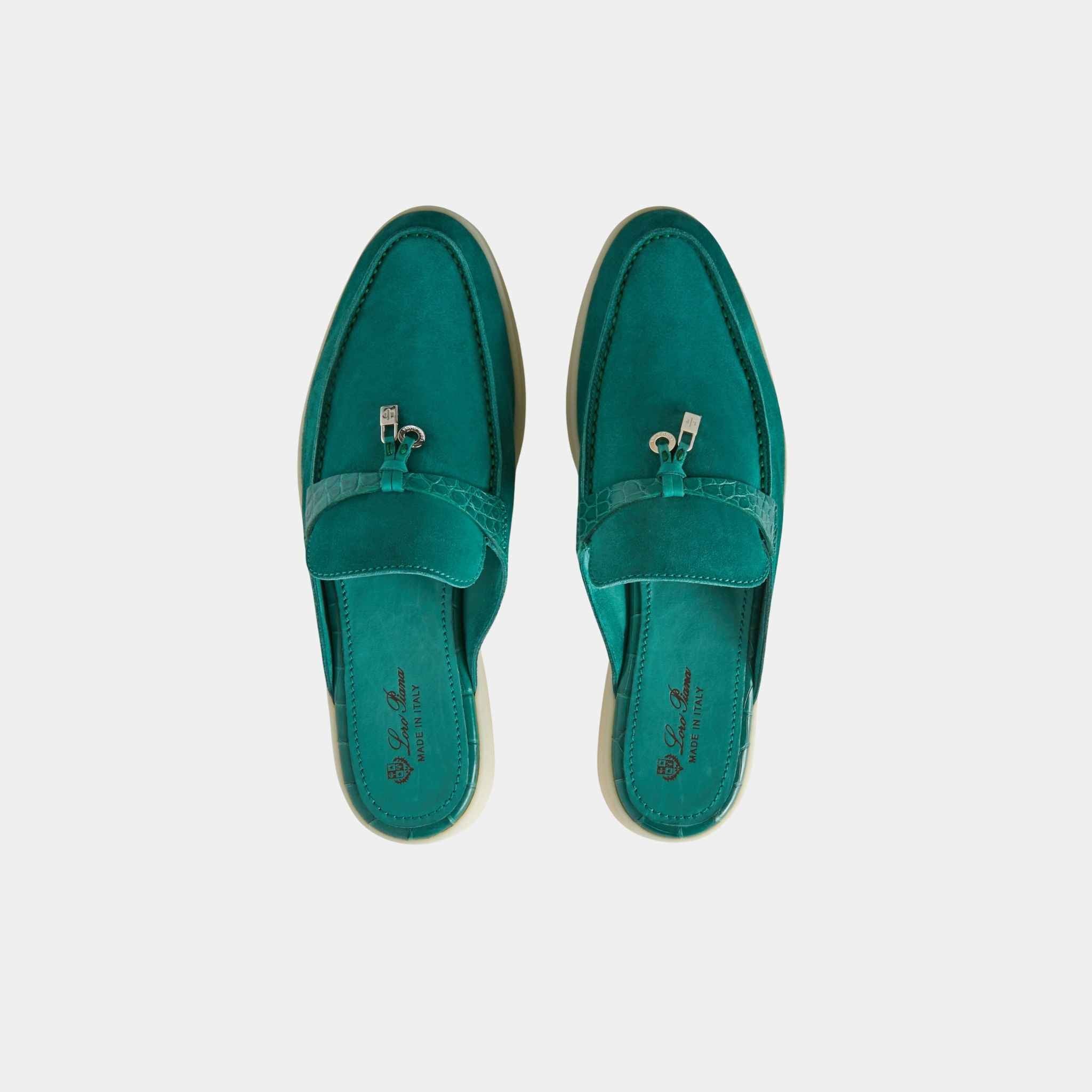 Charms Walk Babouche Suede Loafer With Alligator Saddles