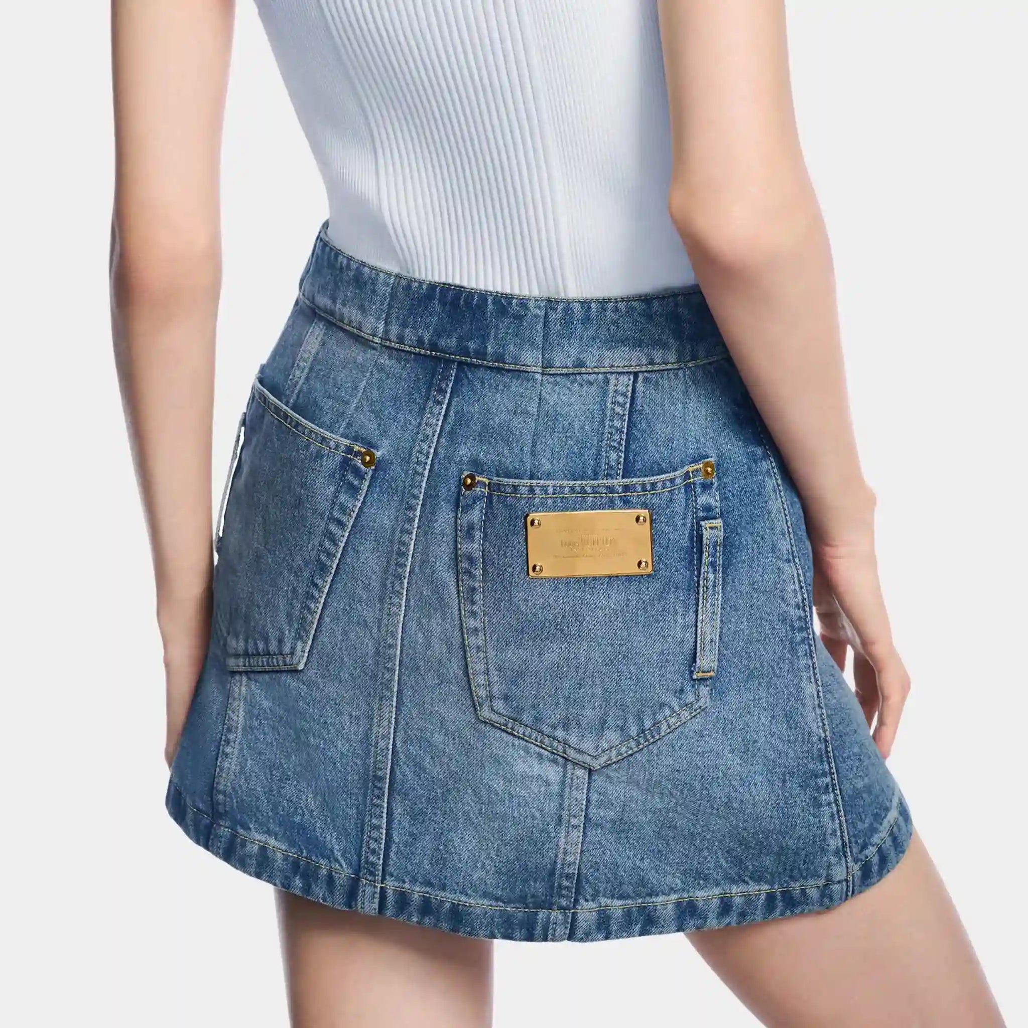 Button Front Denim Mini Skirt