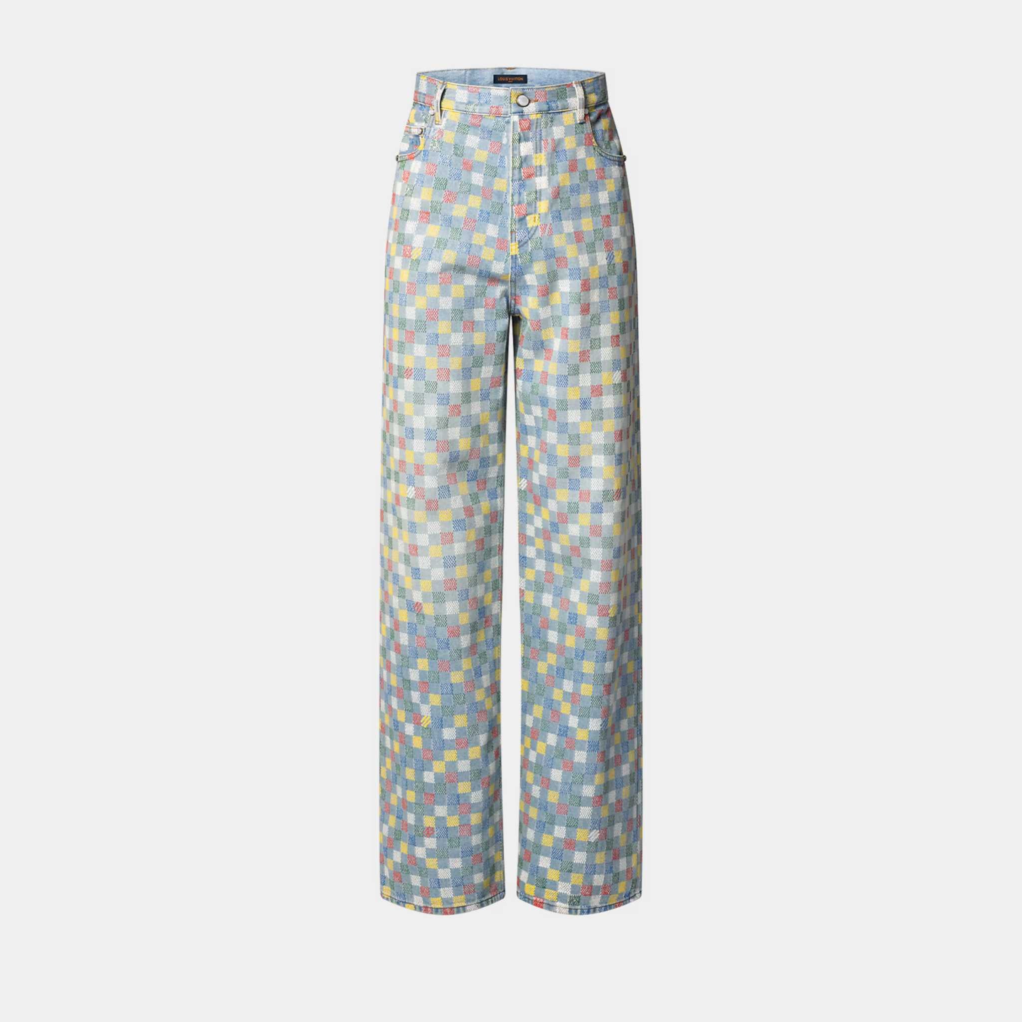 Damier Denim Wide-Leg Pants Runway