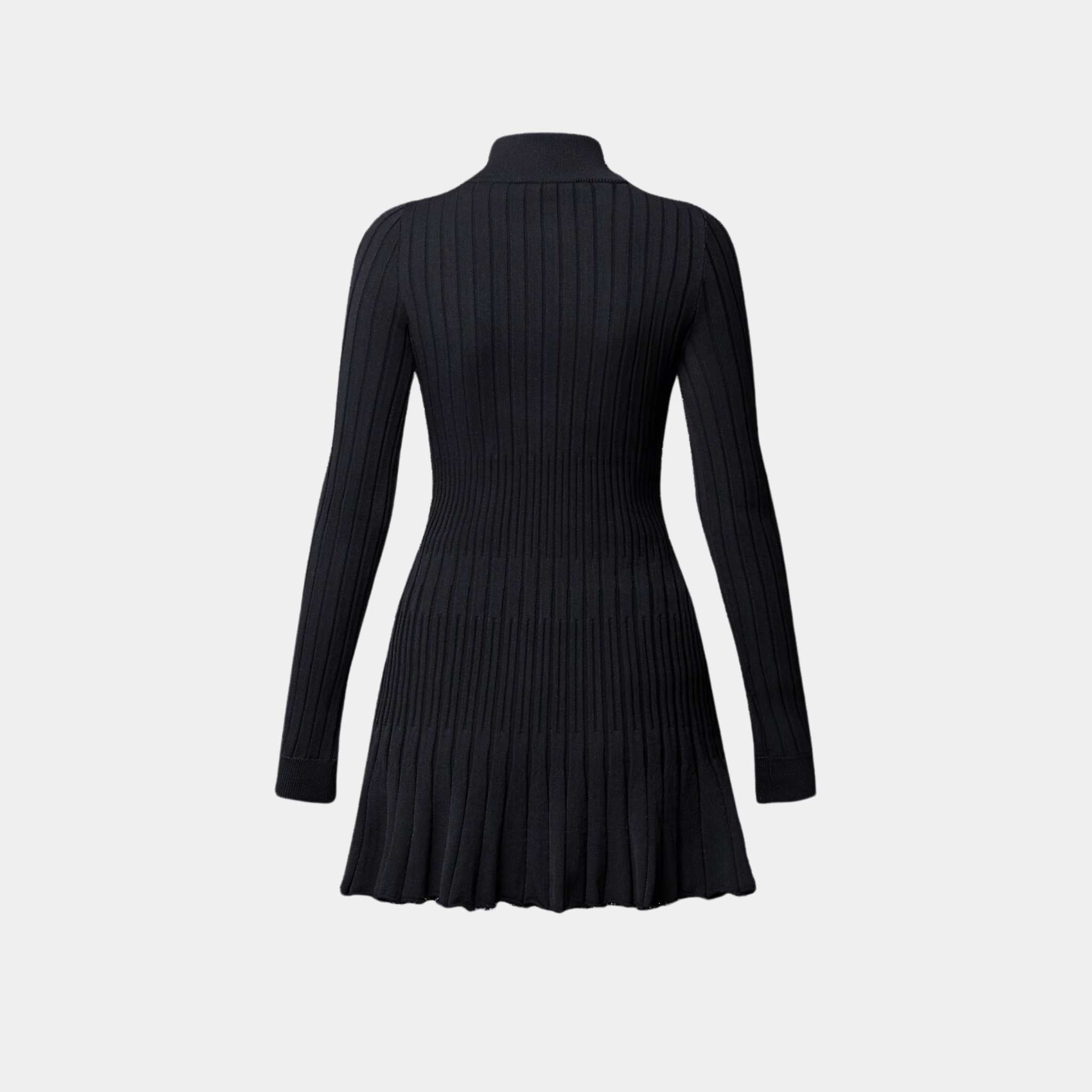 Long-Sleeved Rib-Knit Dress Black