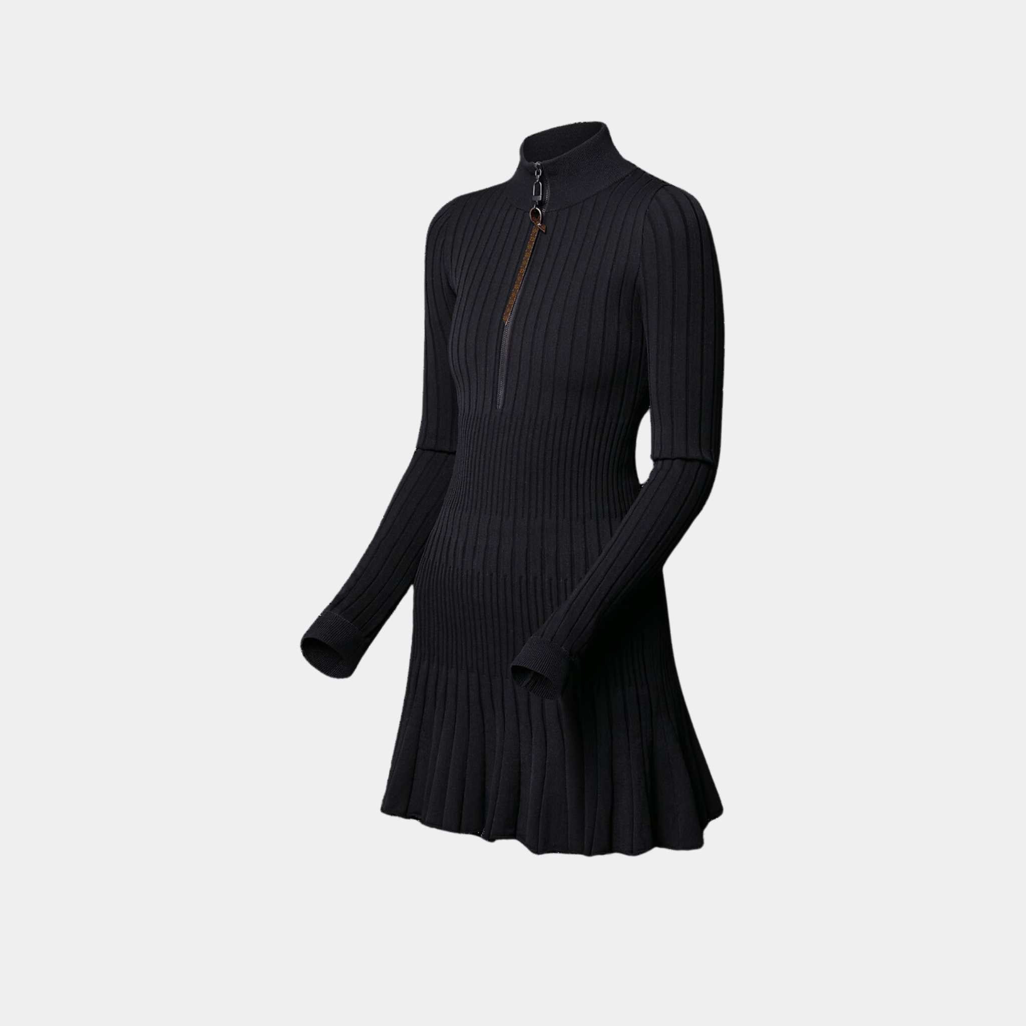 Long-Sleeved Rib-Knit Dress Black