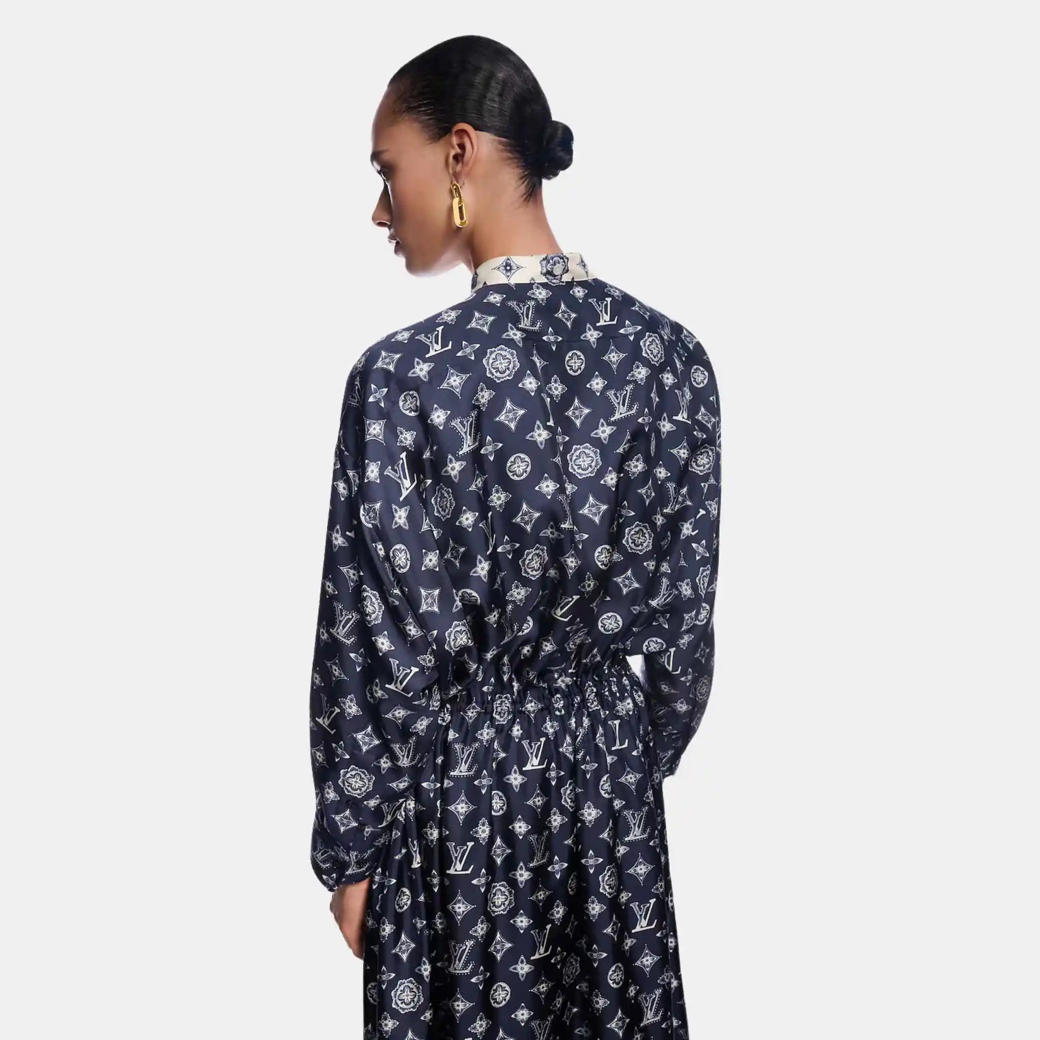 Monogram Silk Dress Navy