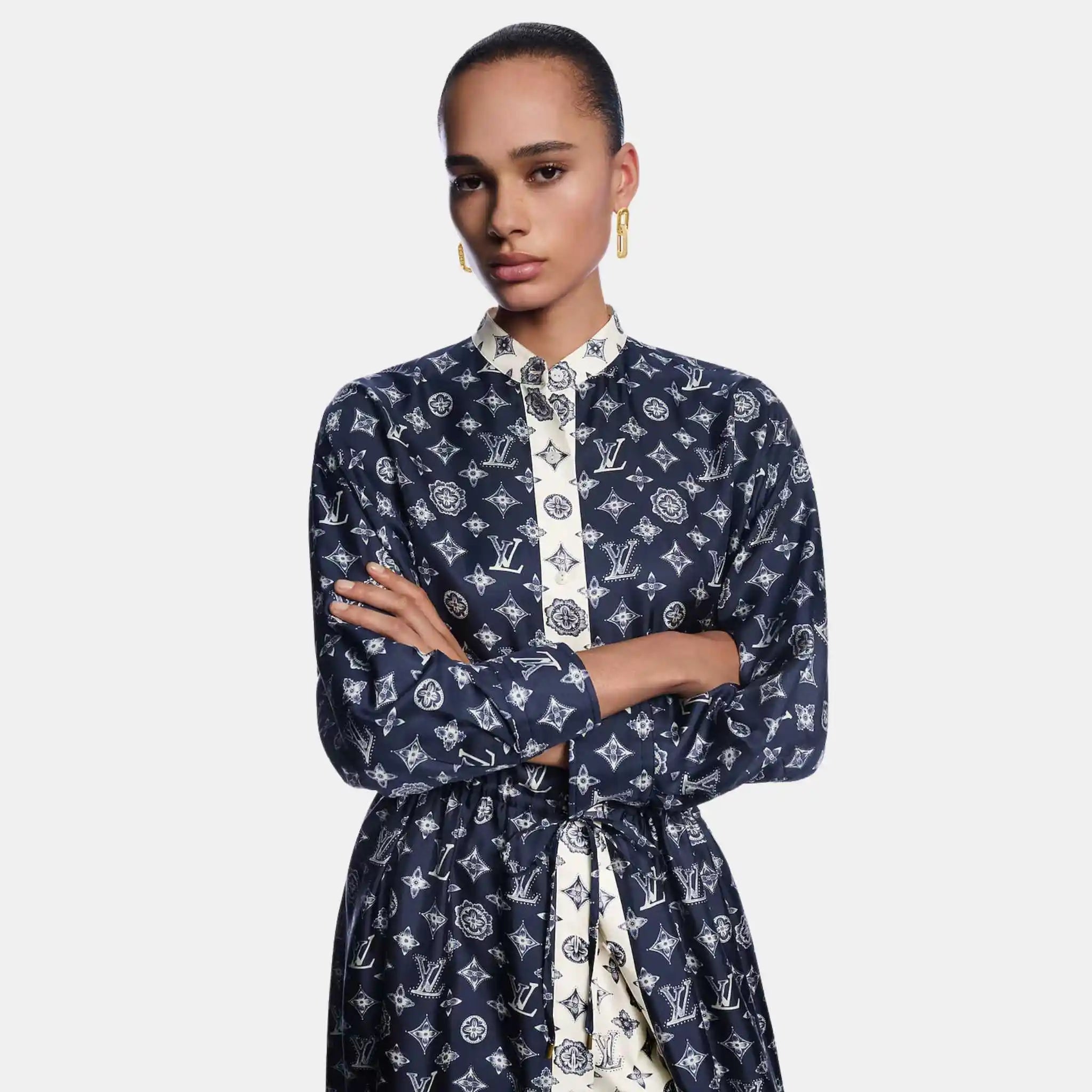 Monogram Silk Dress Navy