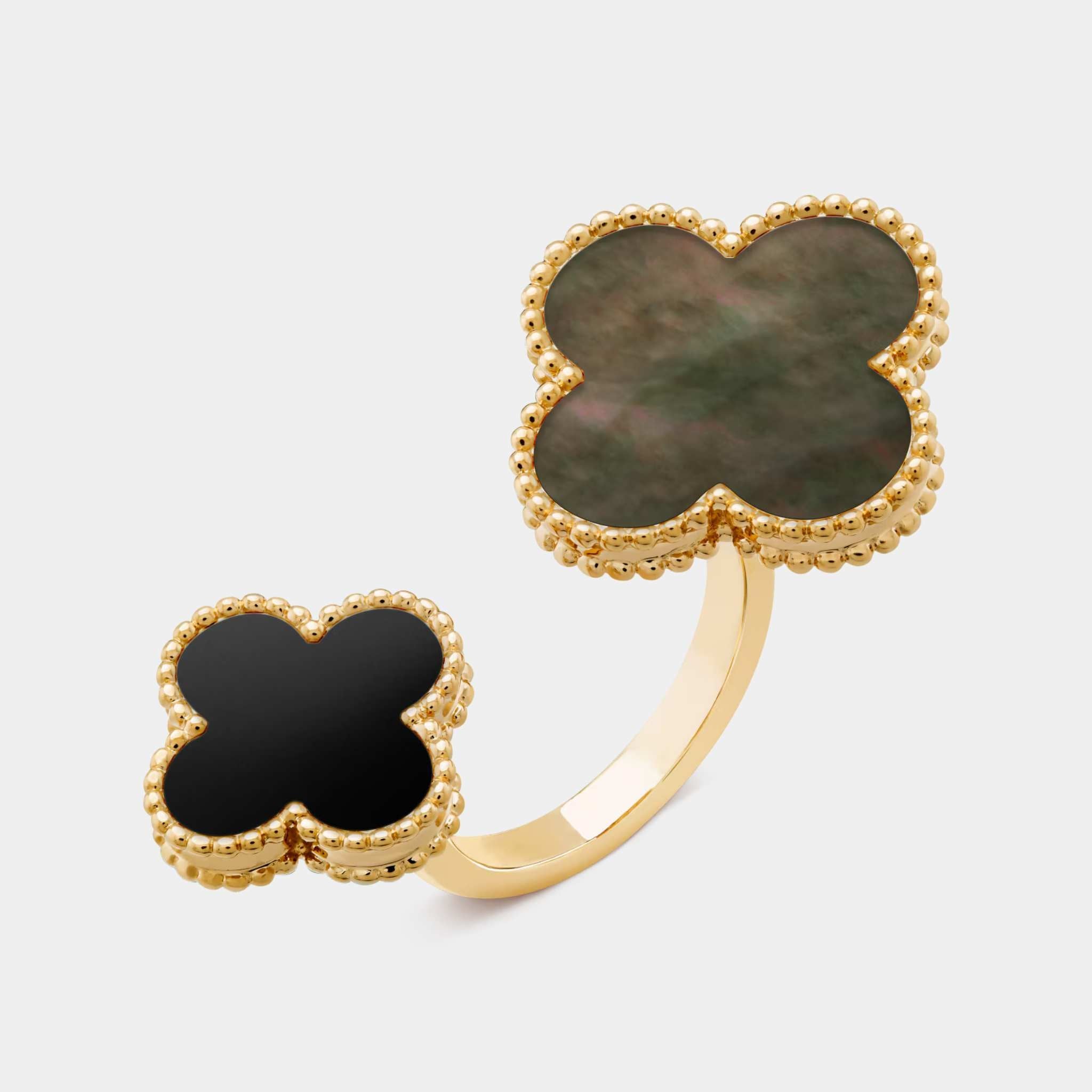 Magic Alhambra Between The Finger Ring Yellow Gold With Pearl Onyx