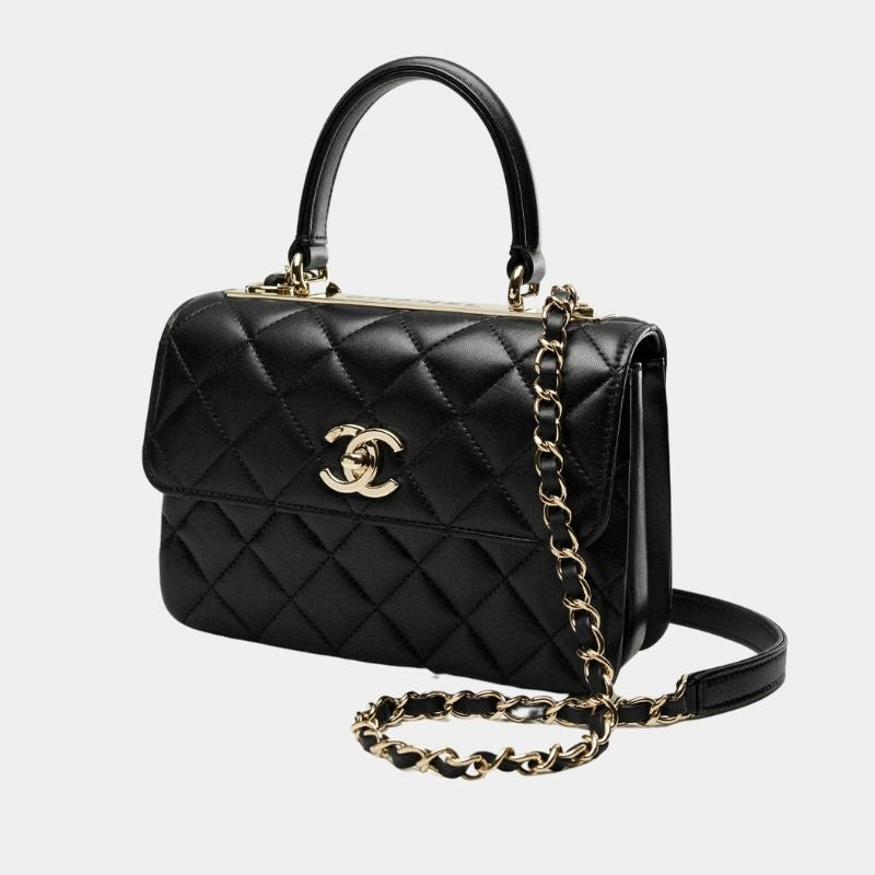 Mini Flap Bag With Top Handle Lambskin Black