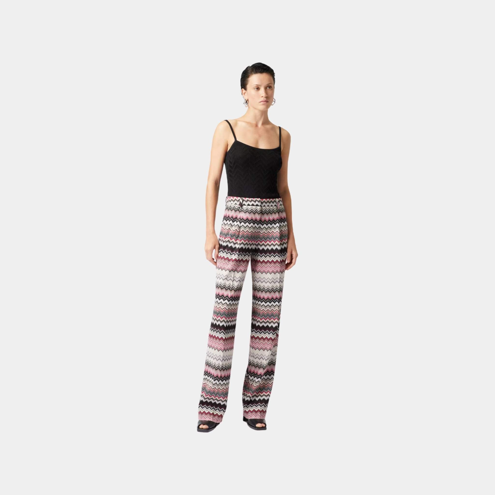 Classic Trousers With Lame Serrated Zigzag Pattern