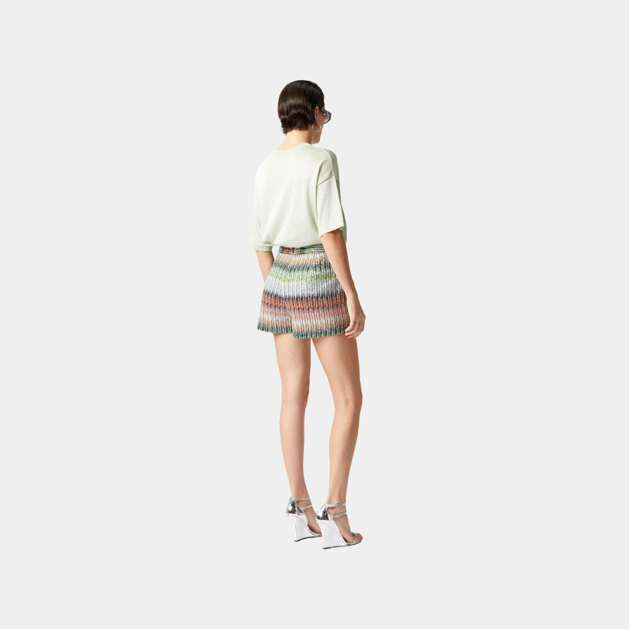 Gradient Zigzag Knit Shorts With Sequins