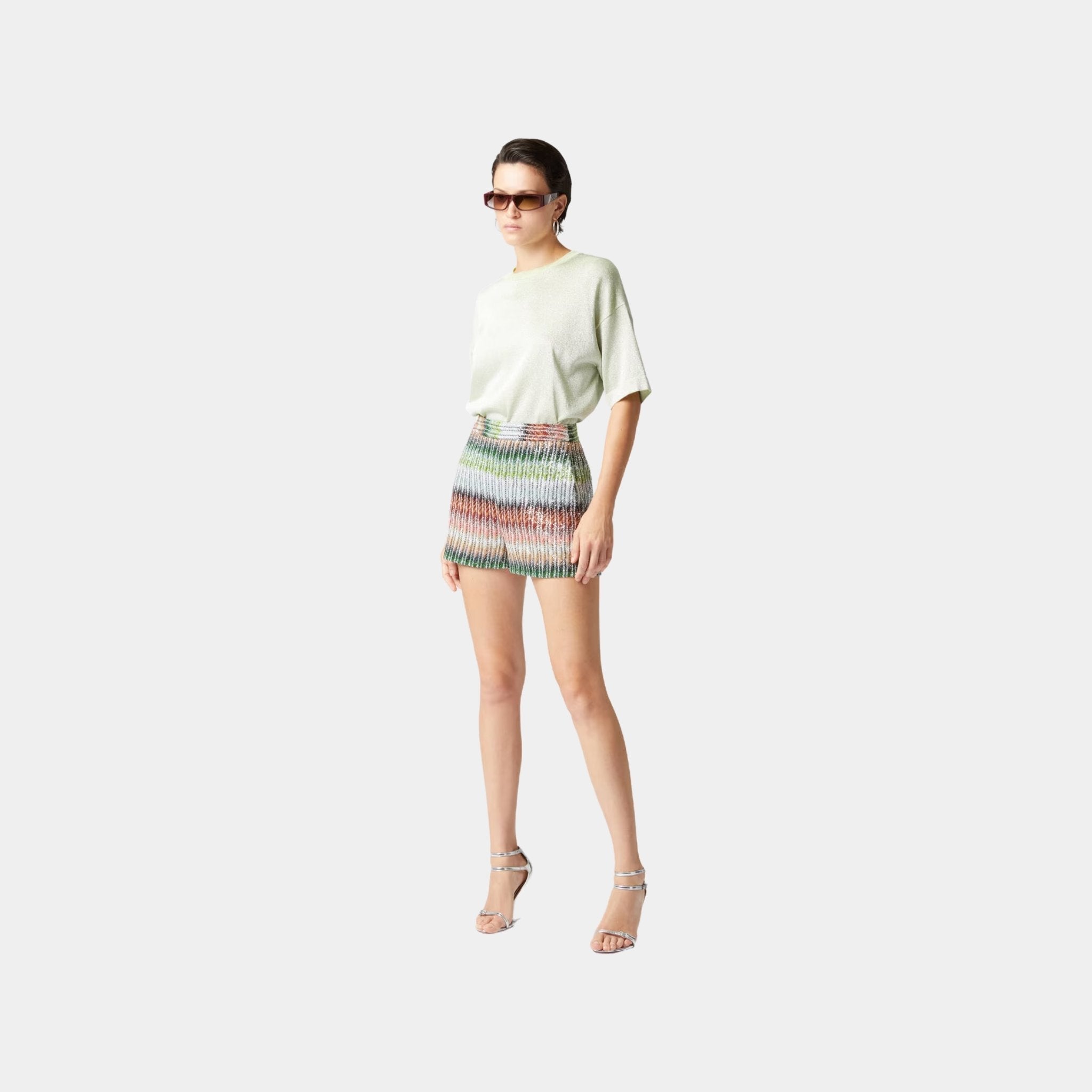 Gradient Zigzag Knit Shorts With Sequins