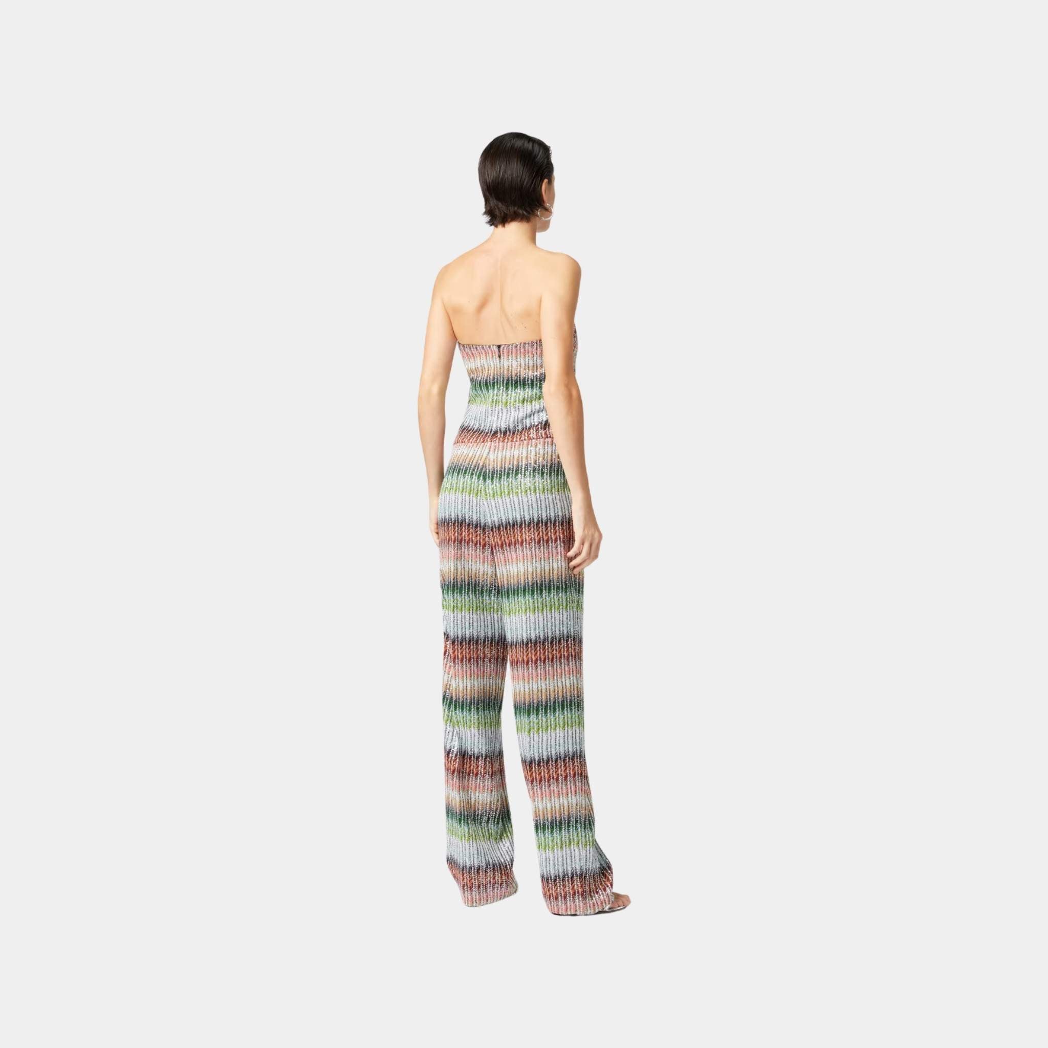 Long Bustier Jumpsuit In Gradient Zigzag Knit With Sequins