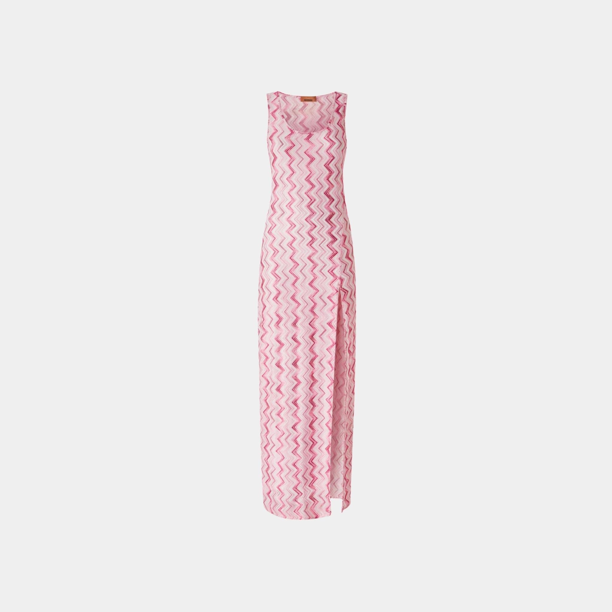 Long Cover Up Dress In Slub Zigzag Viscose Blend