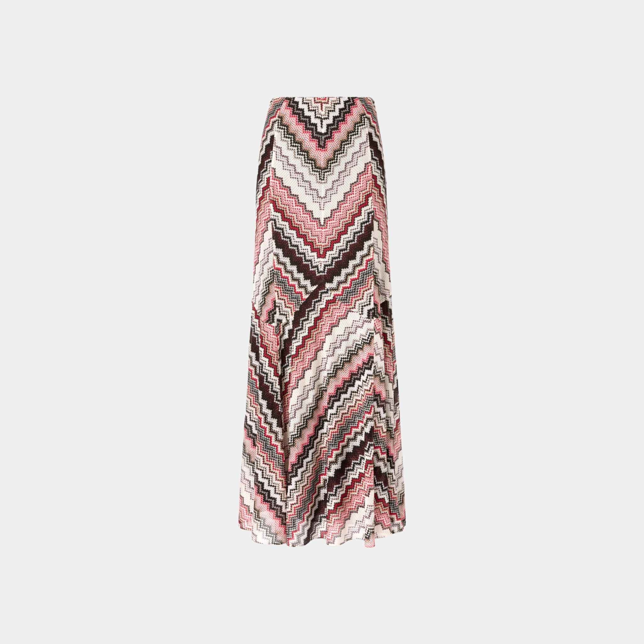 Long Flared Skirt With Lame Serrated Zigzag Pattern