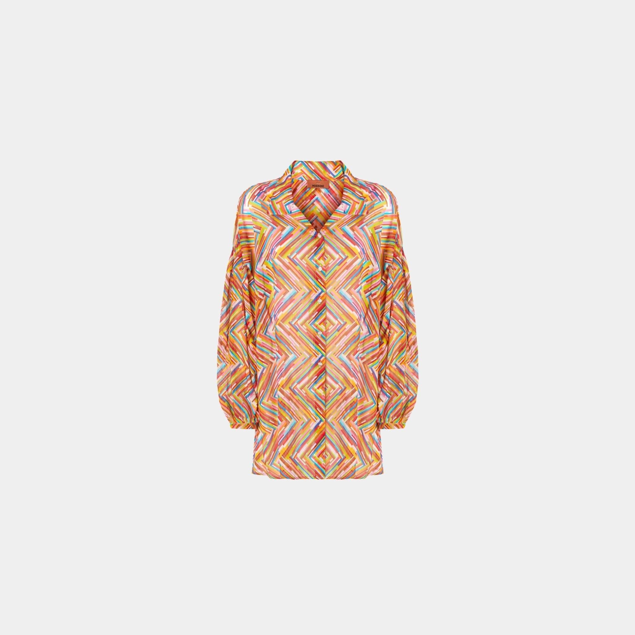 Oversized Shirt In Printed Cotton And Silk Blend