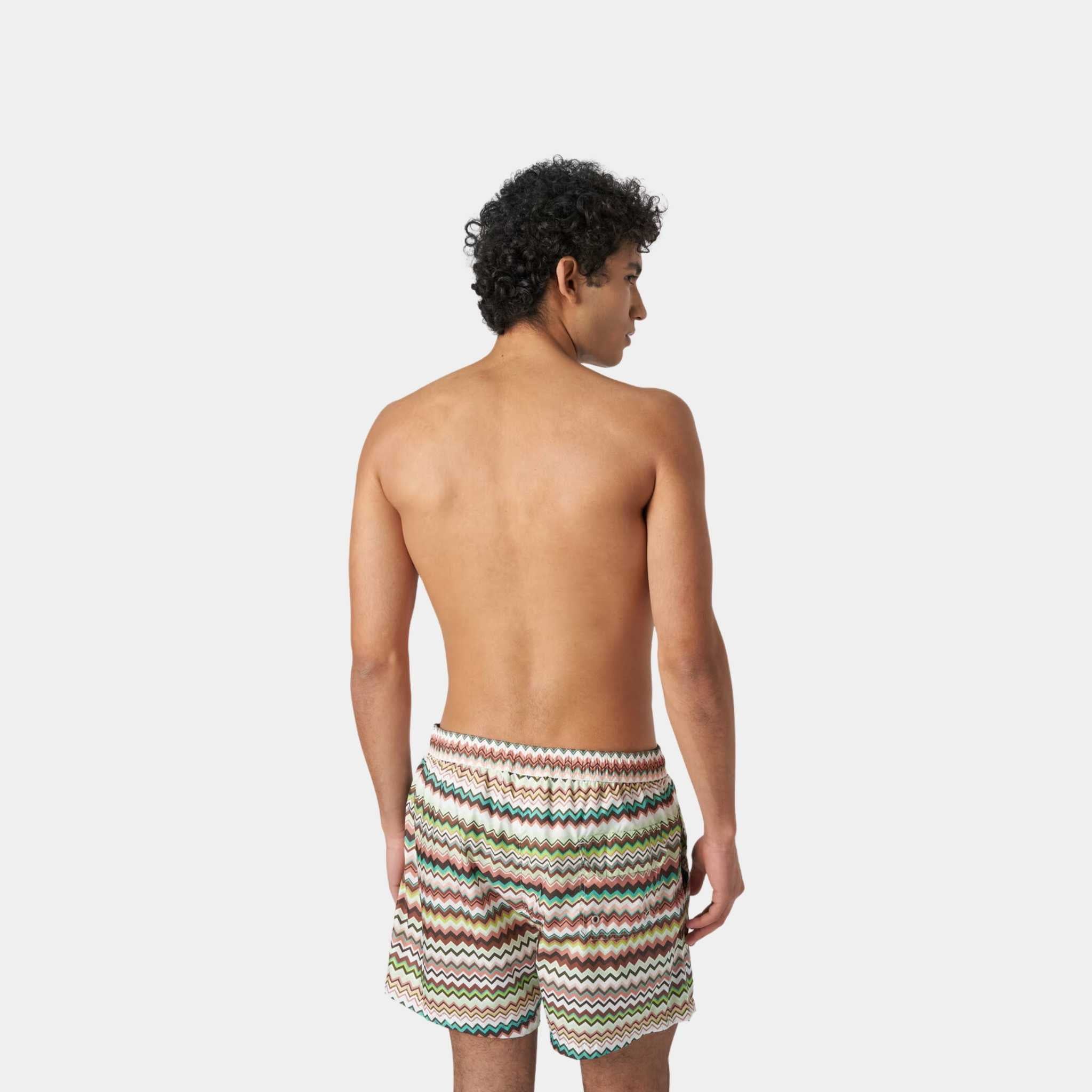 Swimming Trunks In Zigzag Print Nylon