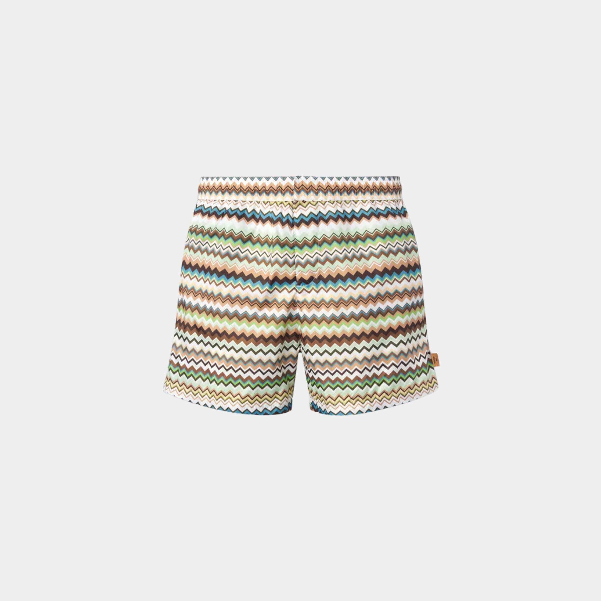 Swimming Trunks In Zigzag Print Nylon