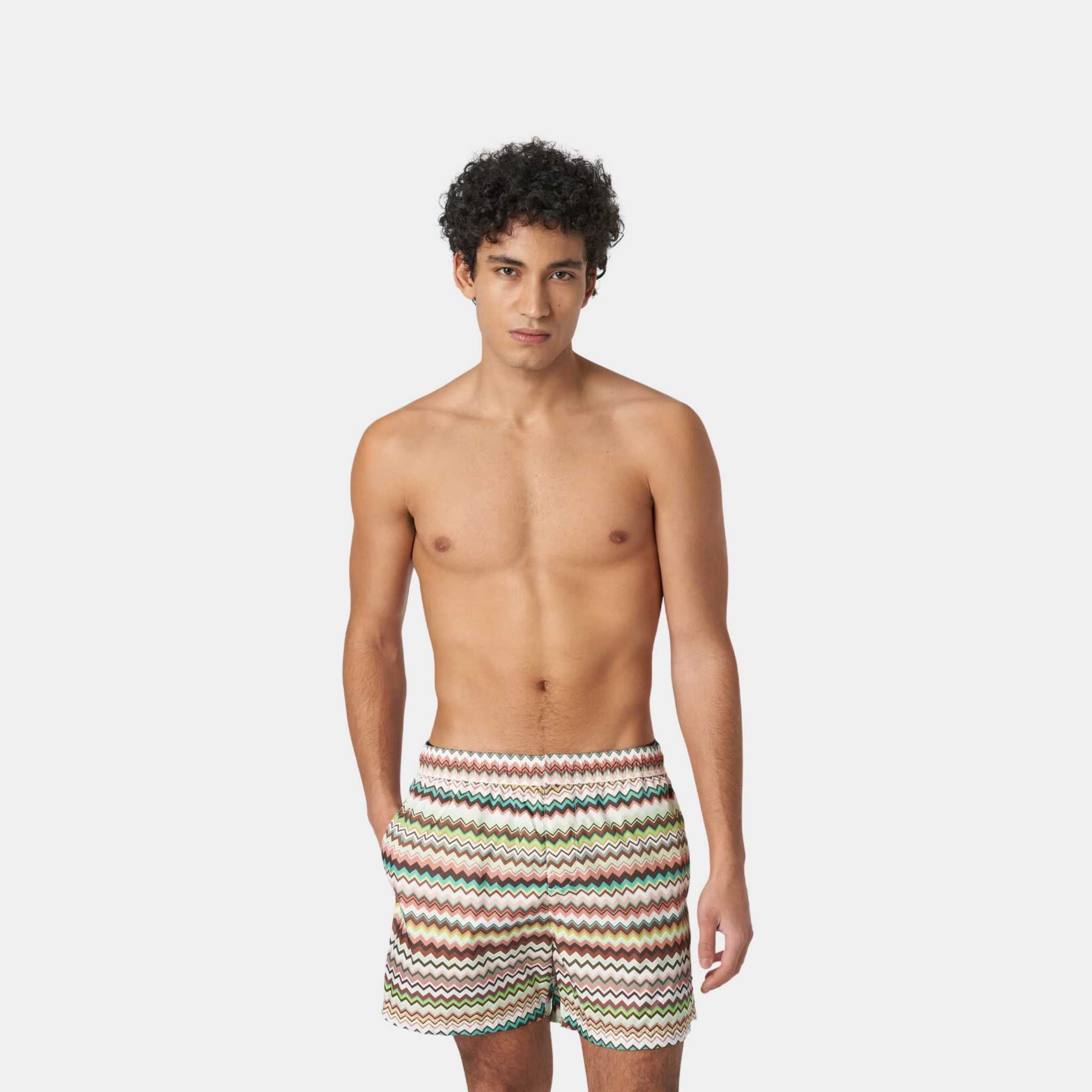 Swimming Trunks In Zigzag Print Nylon