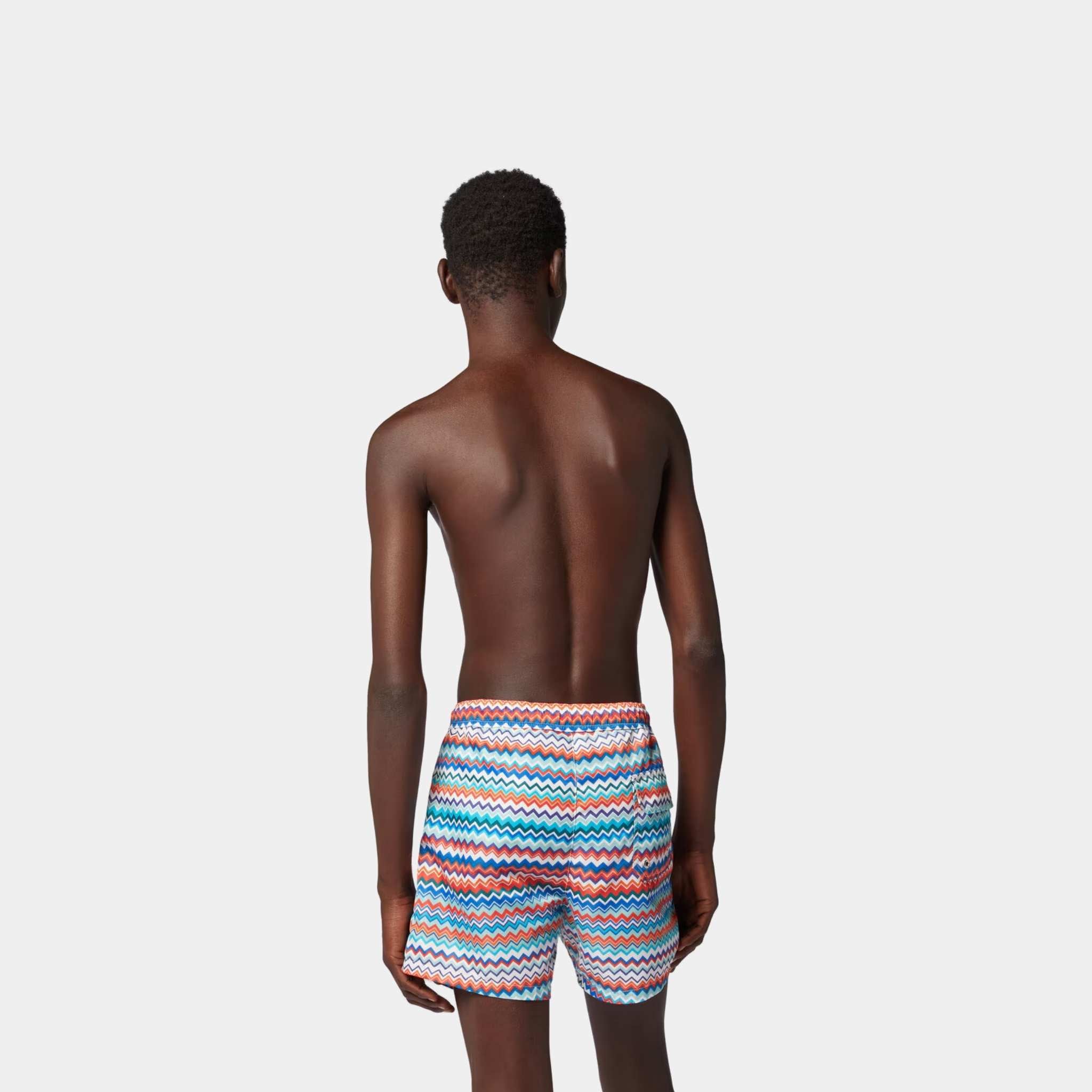 Swimming Trunks In Zigzag Print Nylon