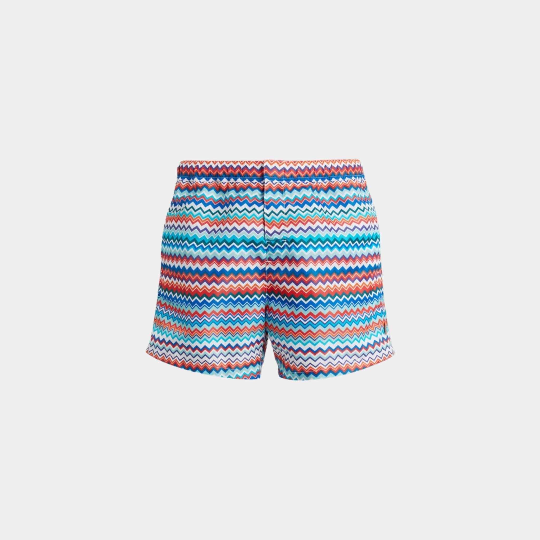 Swimming Trunks In Zigzag Print Nylon
