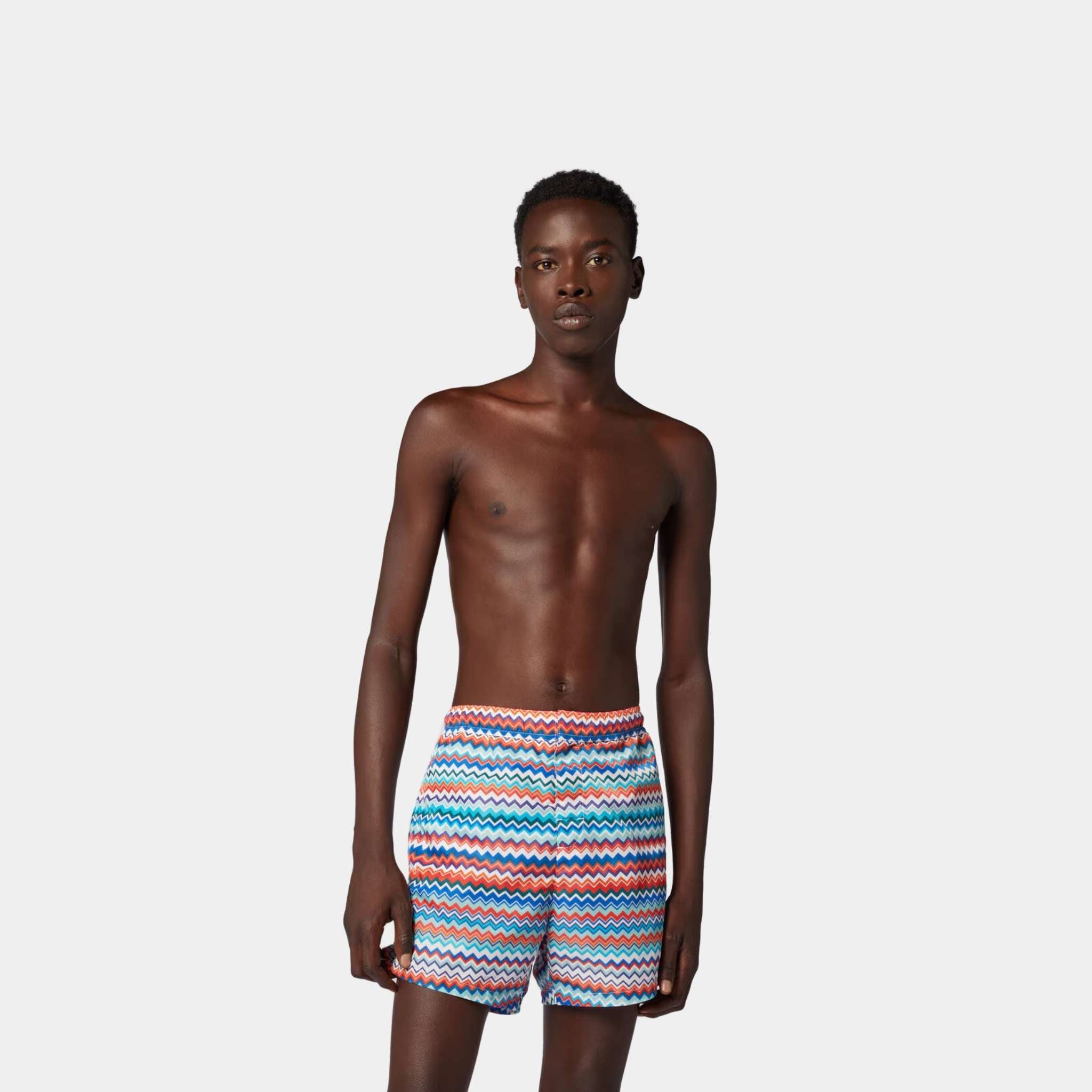 Swimming Trunks In Zigzag Print Nylon