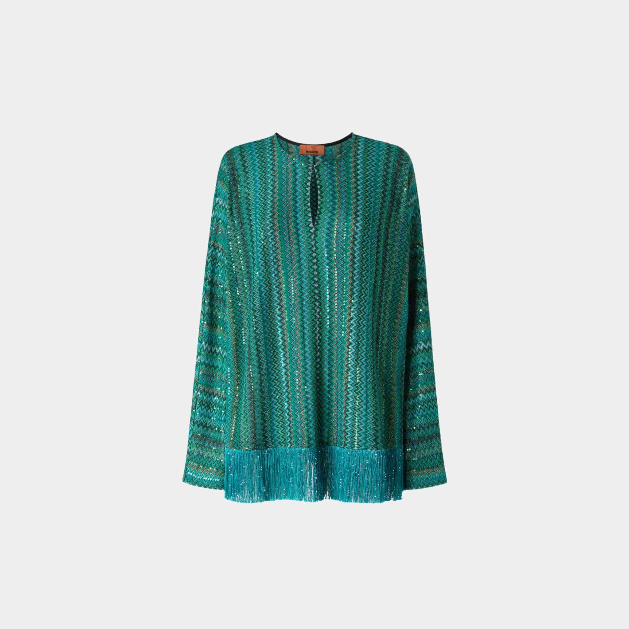 Zigzag Long Sleeved Blouse With Sequins And Fringes