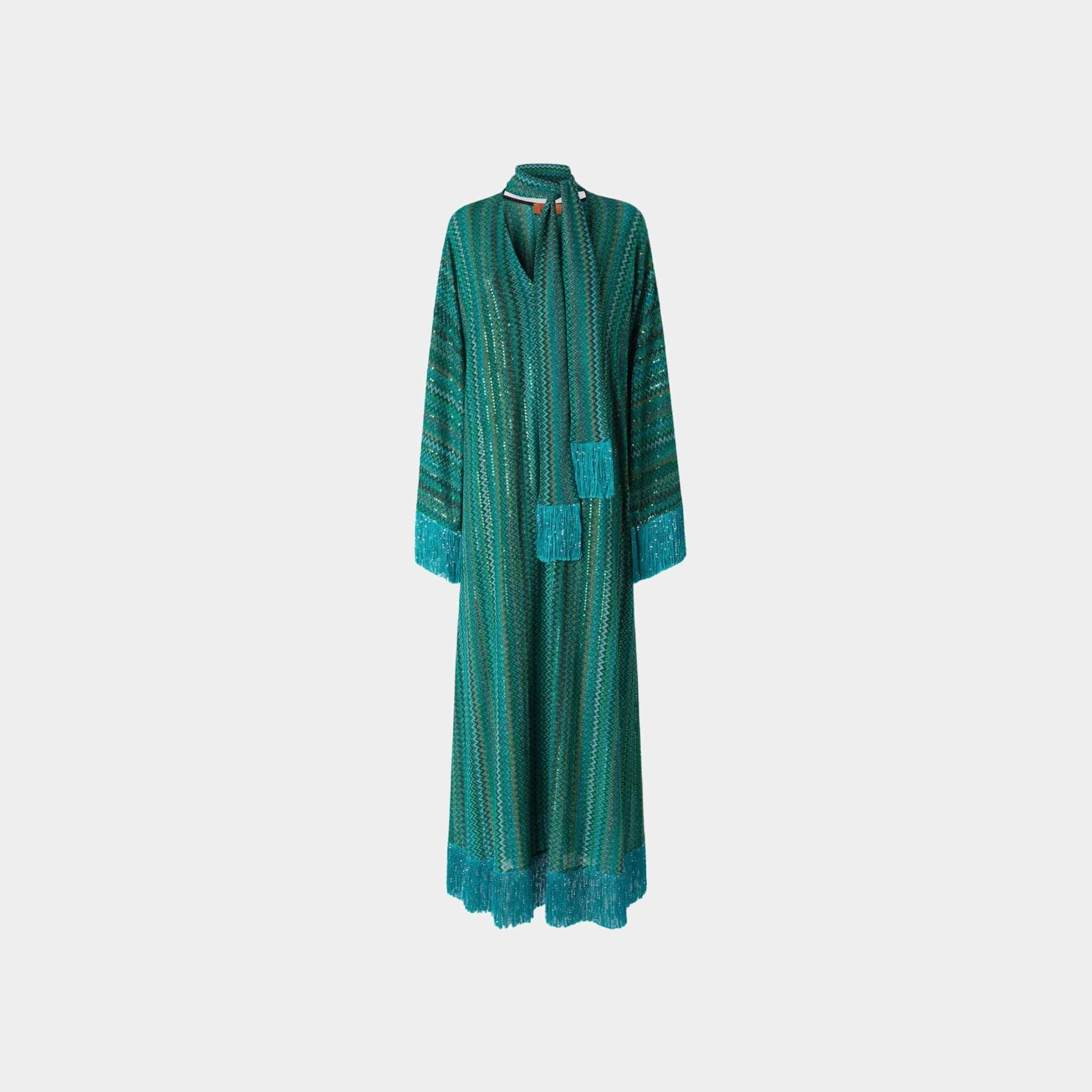 Zigzag V Neck Kaftan And Removable Scarf