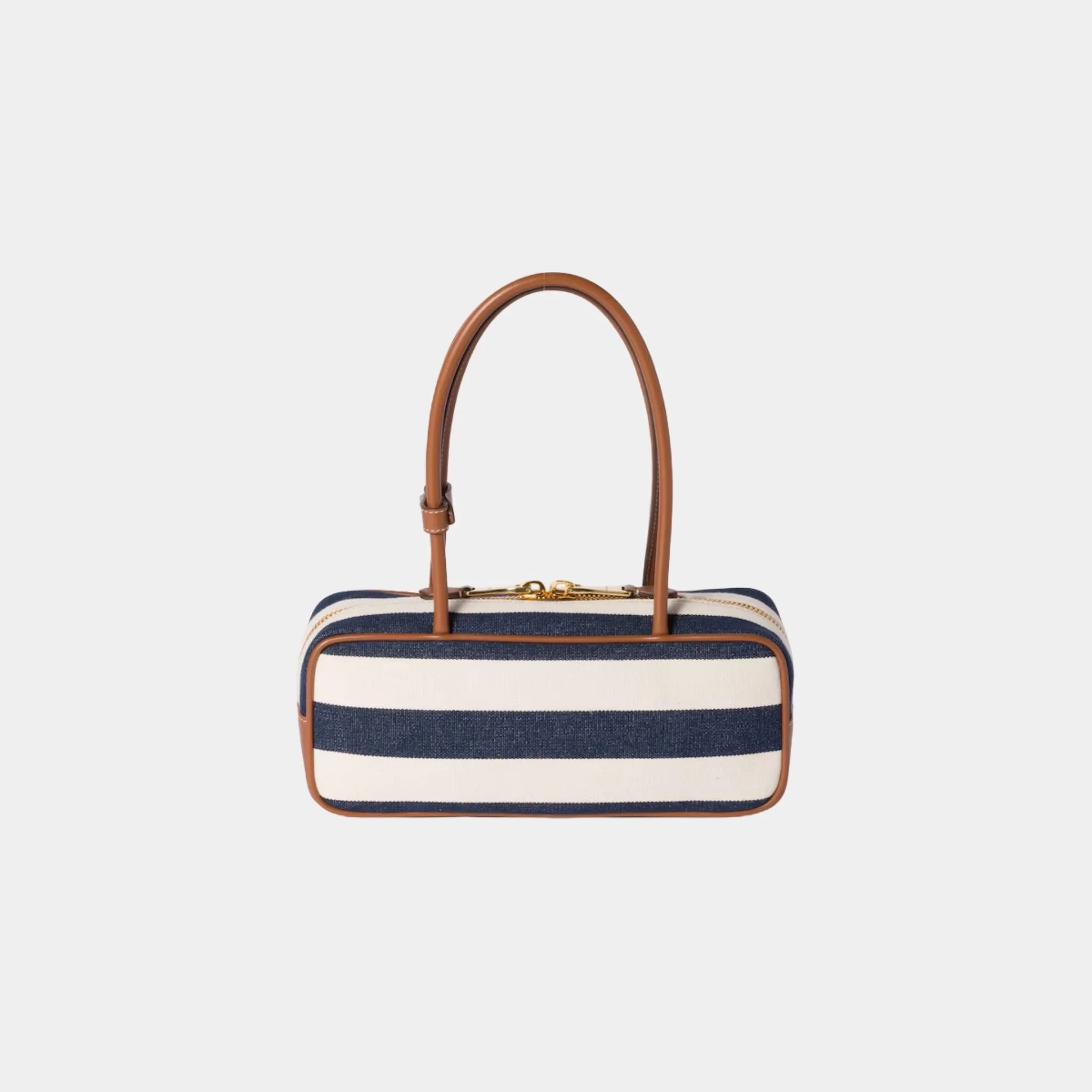 Beau Canvas and Leather Bag with Stripe Motif