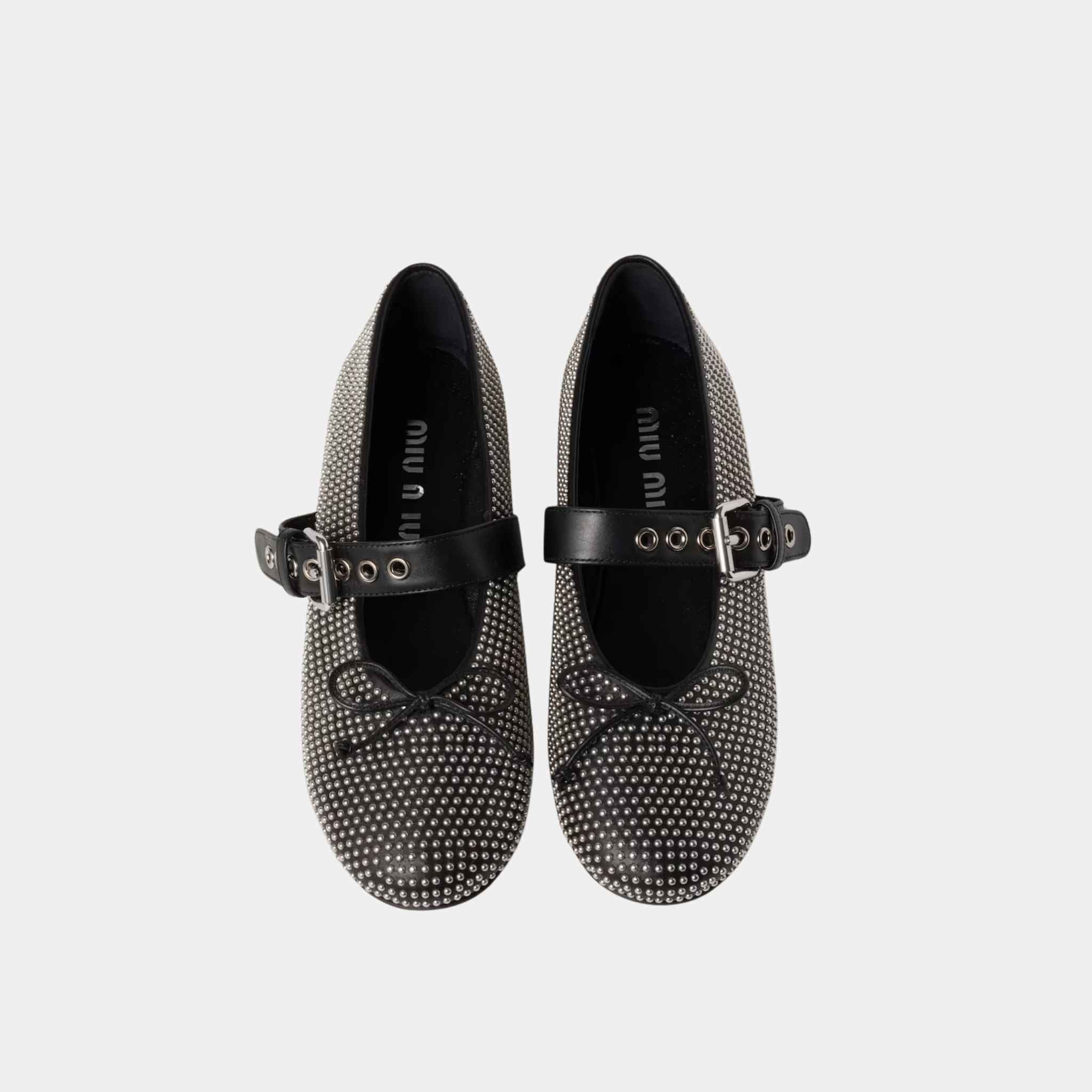 Calf Leather Ballerina Flats With Studs