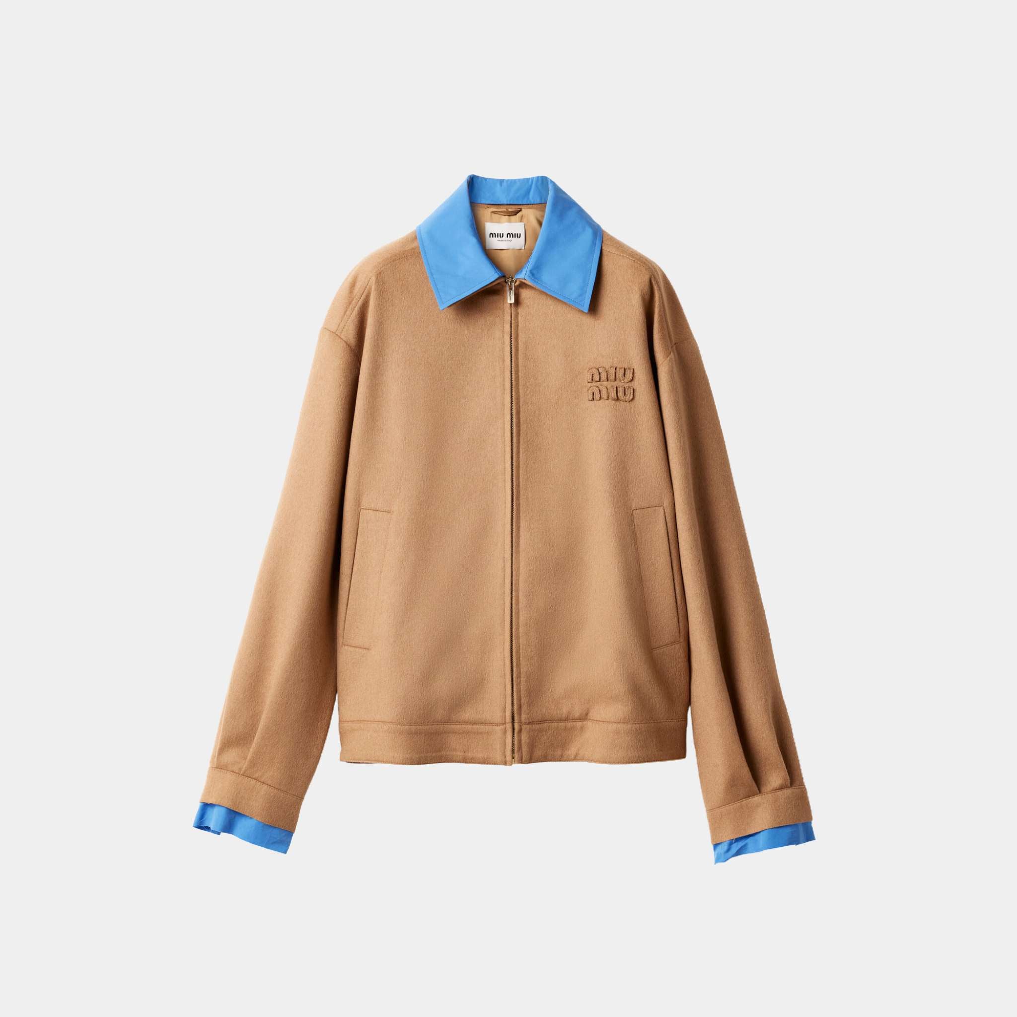 Camel Hair Blouson Jacket With Poplin Details Camel Brown