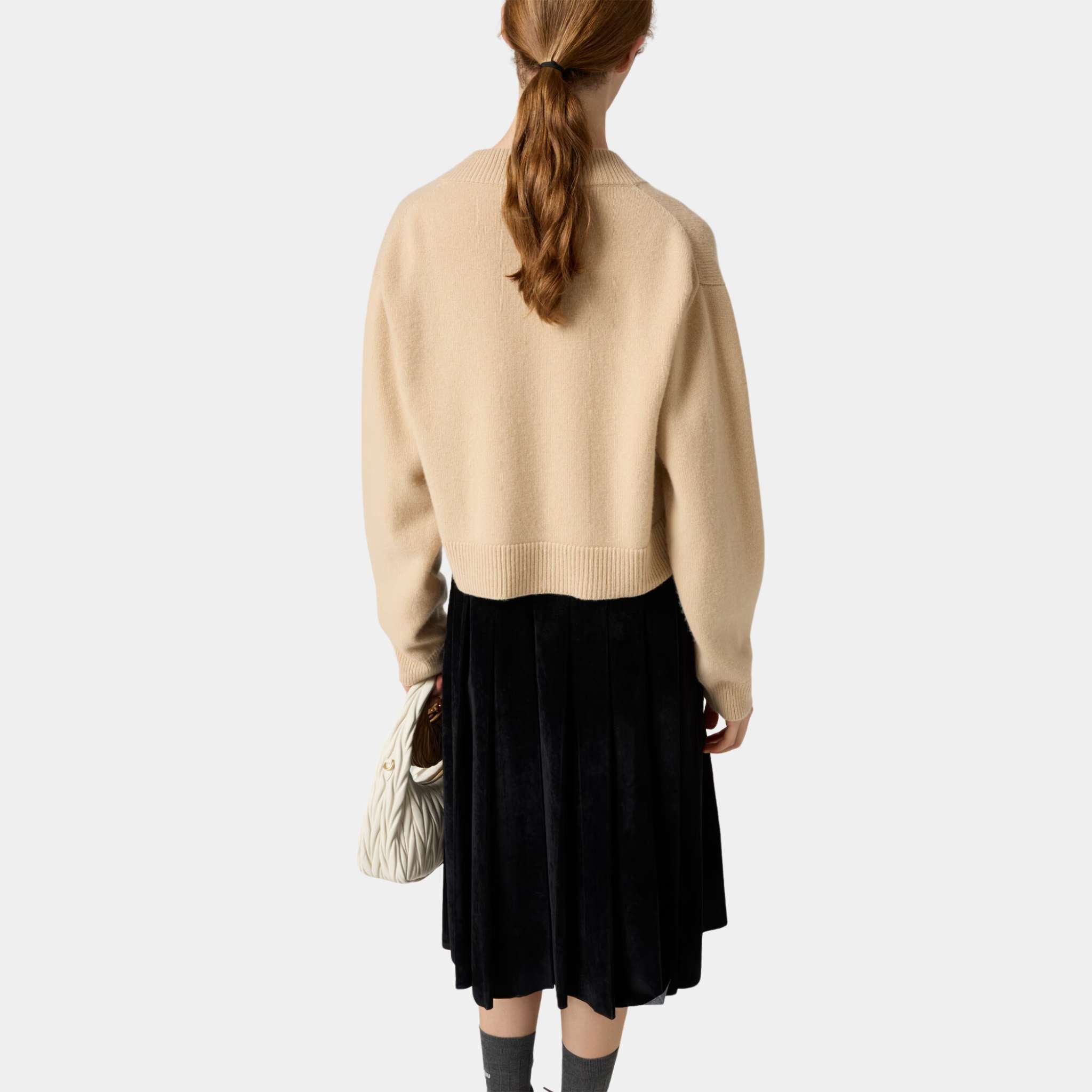 Embroidered Cashmere Cardigan Albino White