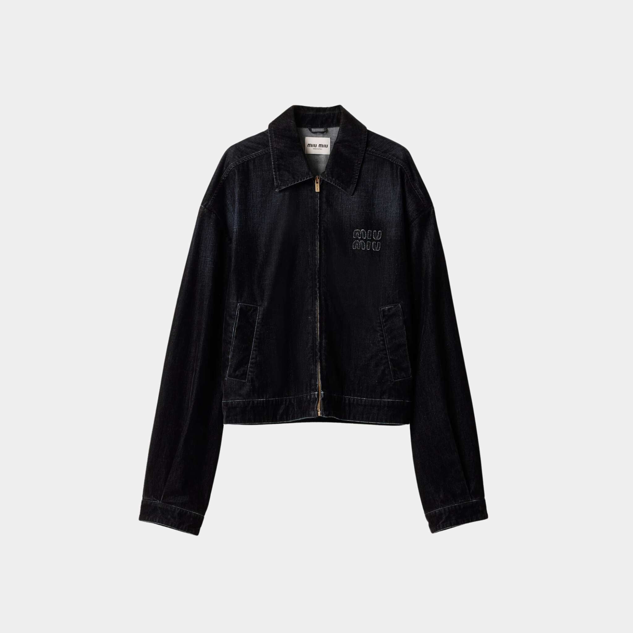 Flocked Chambray Blouson Jacket Black