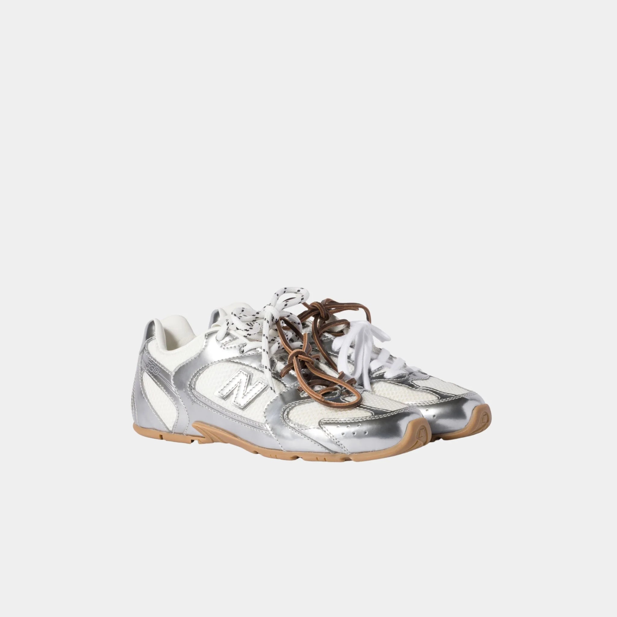 New Balance X Miu Miu 530 SL Shiny Metallic Leather & Mesh Sneakers