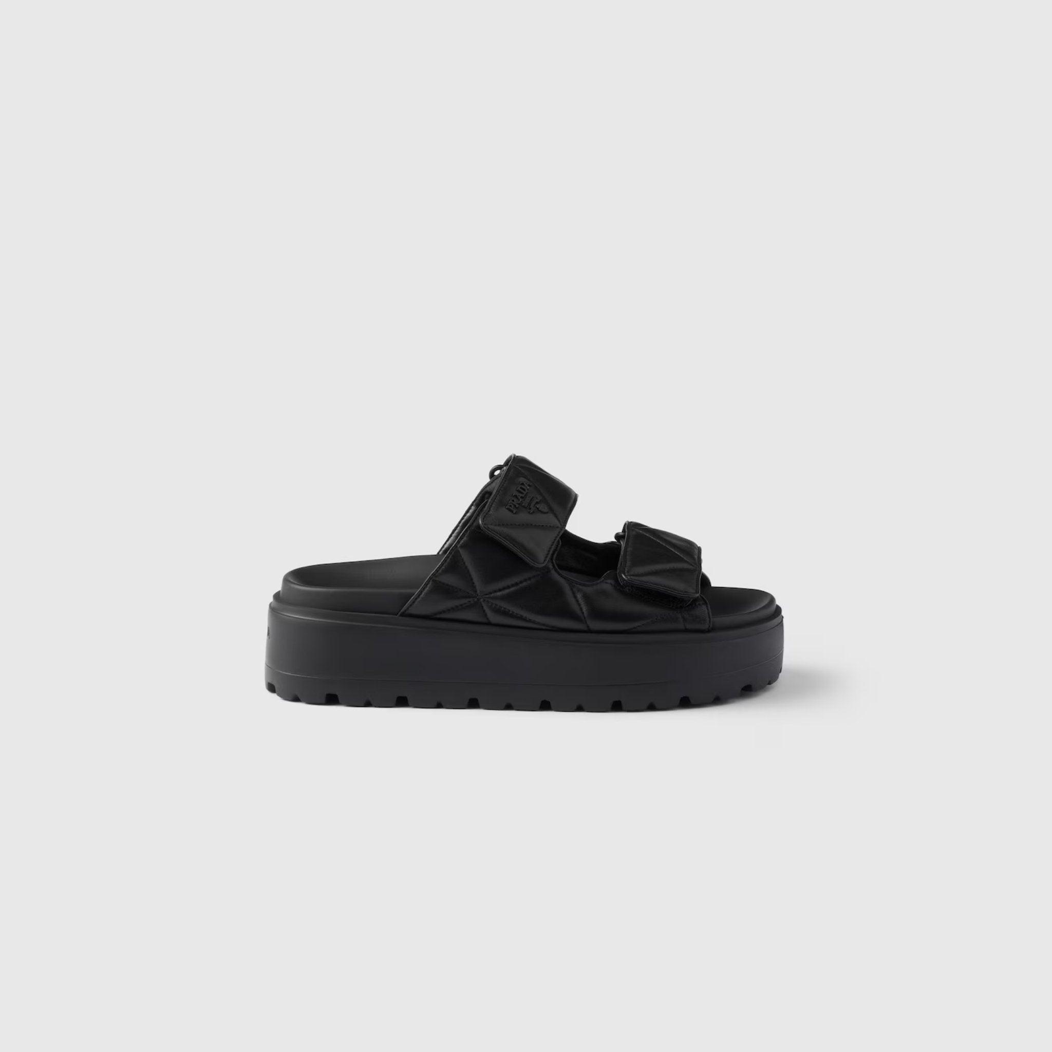 Padded Nappa Leather Slides With Rubber Platform Soles