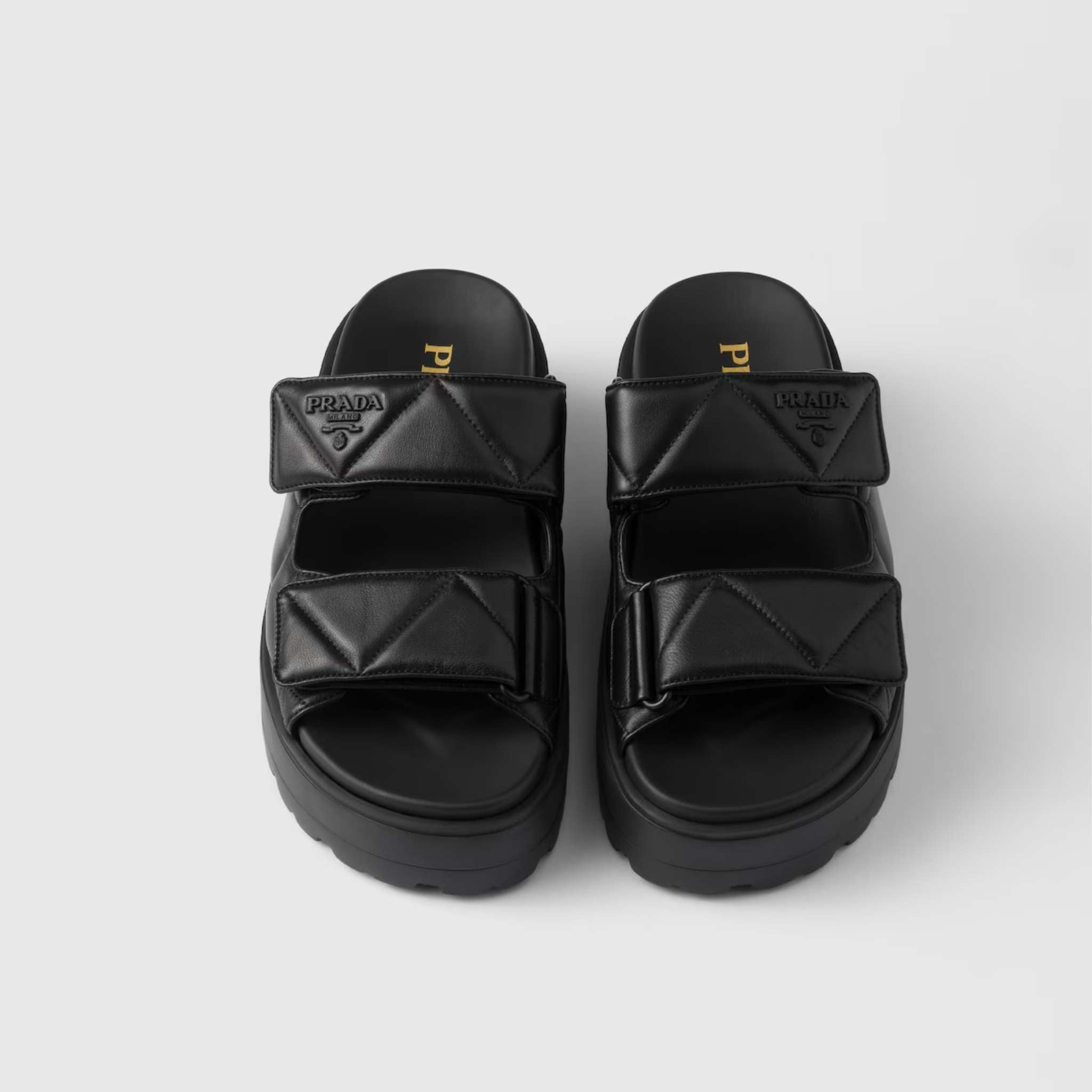 Padded Nappa Leather Slides With Rubber Platform Soles
