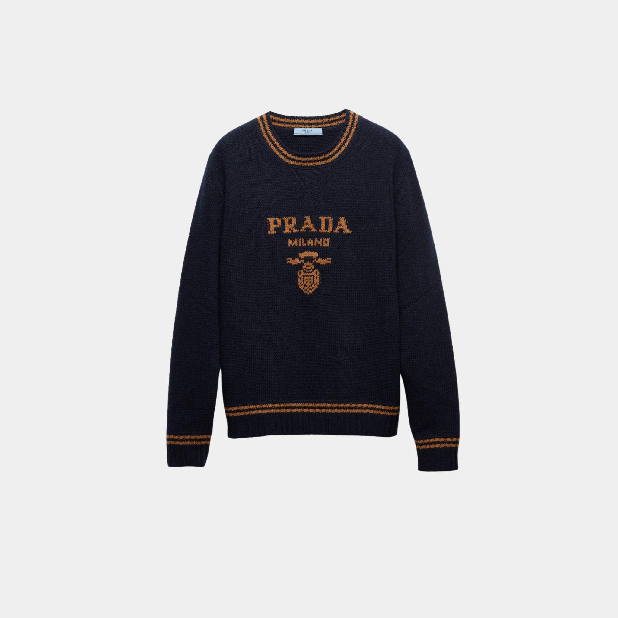 Wool Cashmere Instarsia Knit Crew-neck Sweater